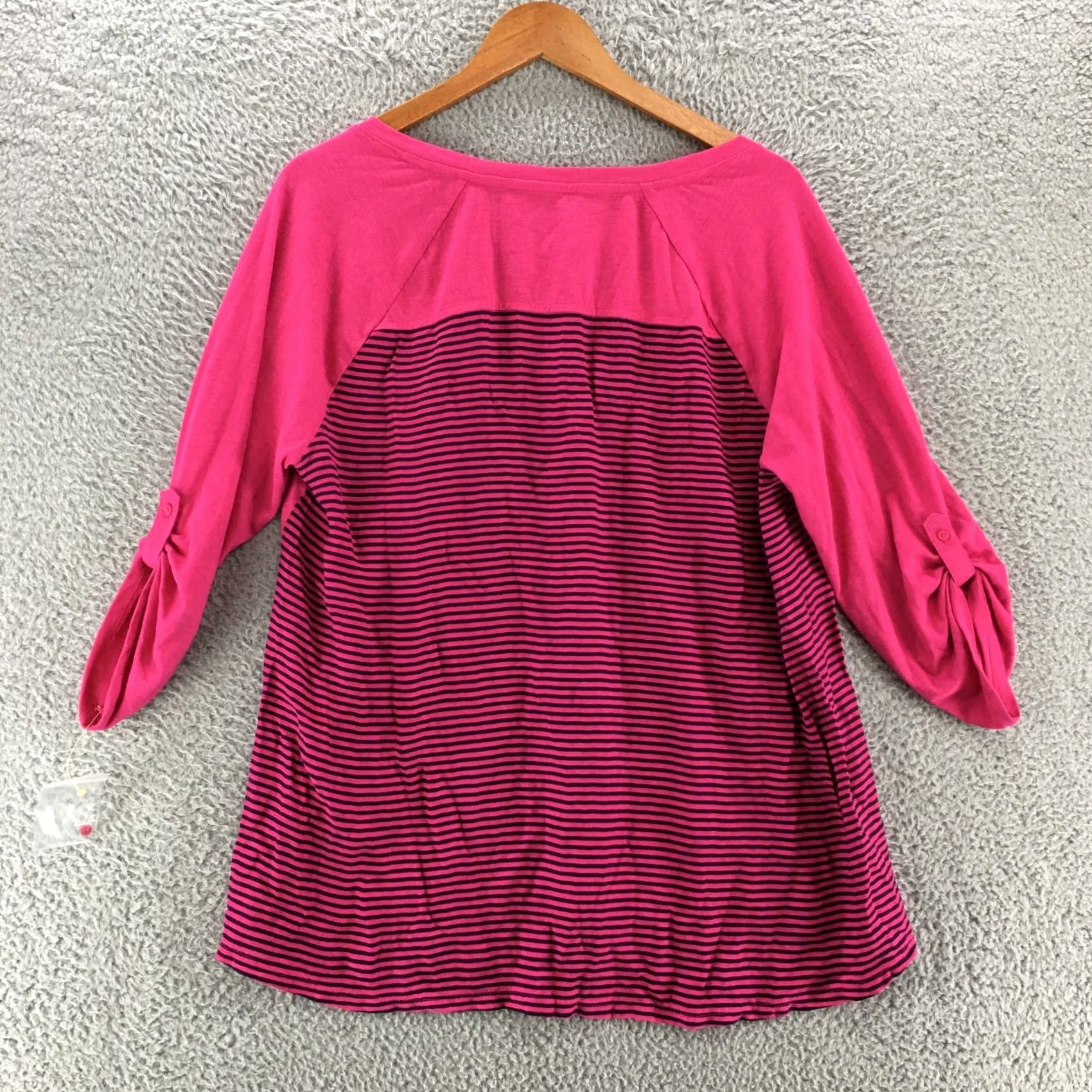 Pinko Sonoma Tunic Top Womens XL Pink Stripes Roll Tab Sleeves Roundneck Casual Size XL / US 12-14 / IT 48-50 - 7 Thumbnail