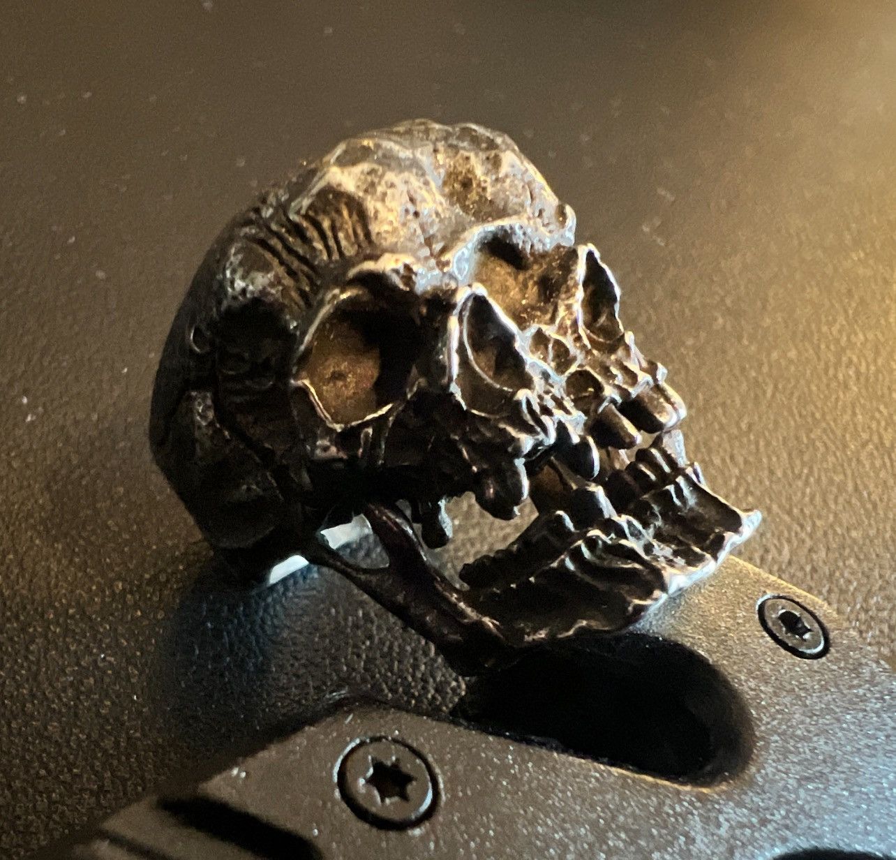 Vintage Size 9 - Crazy 3D Gothic Detailed Steel Carved Skull Ring Size ONE SIZE - 1 Thumbnail