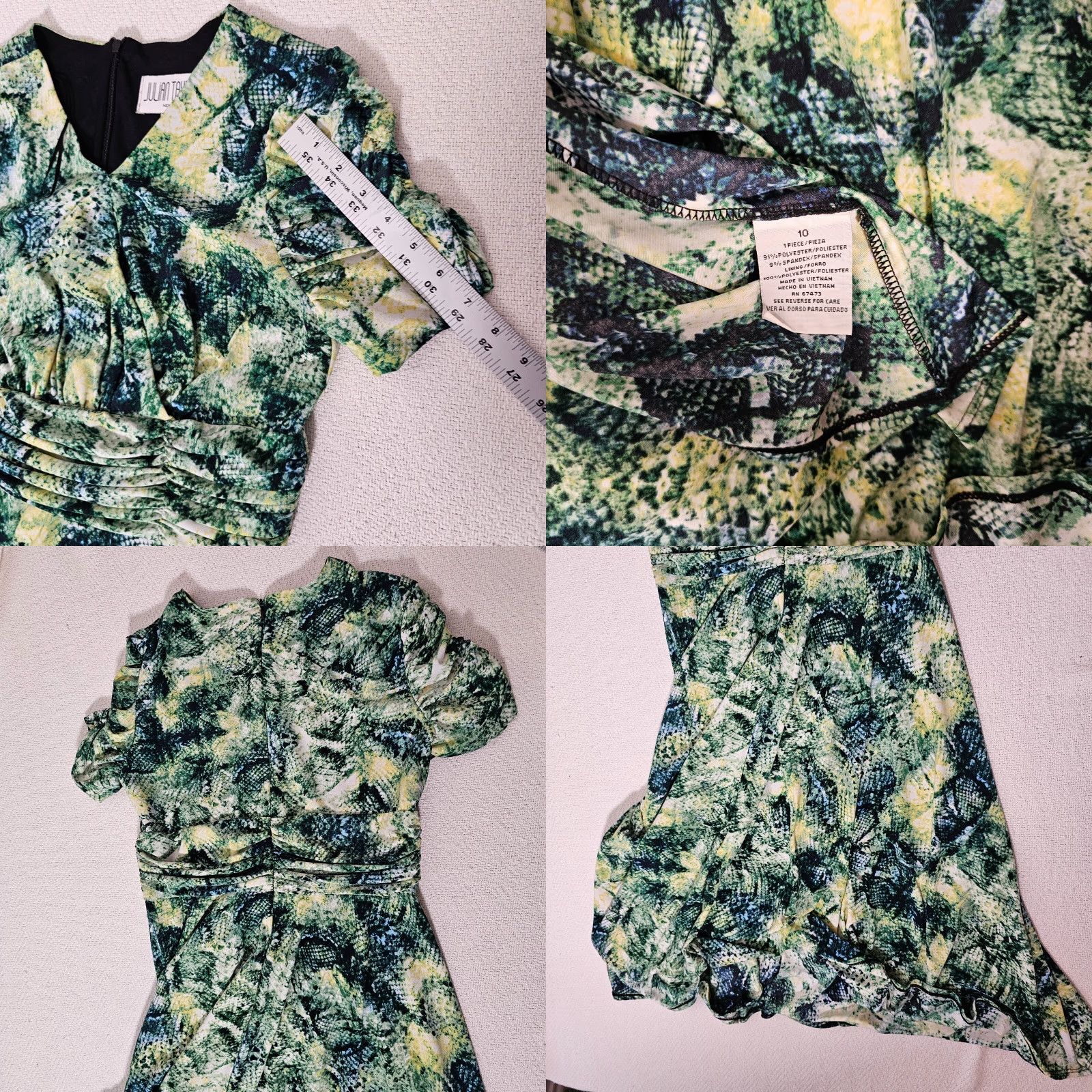 Vintage JULIAN TAYLOR GREEN MULTI PRINT STRETCH JERSEY SLEEVELESS DRESS SIZE 10 Back Zip Size L / US 10 / IT 46 - 8 Thumbnail