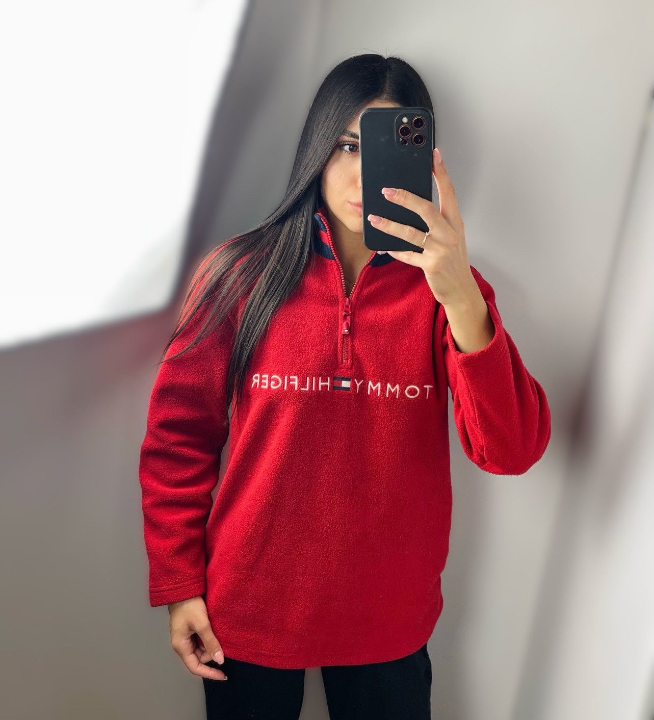 Tommy Hilfiger × Vintage Vintage Tommy Hilfiger fleece sweatshirt sweater red hoodie Size L / US 10 / IT 46 - 11 Thumbnail