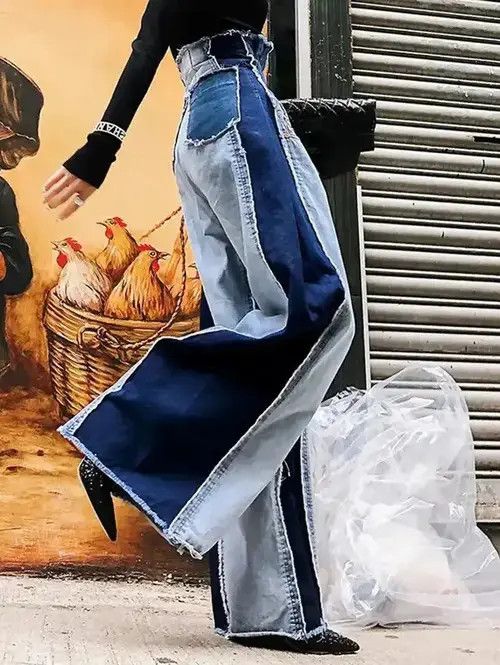 Other Streetwear Denim Pants Casual Colorblock Patchwork Size 32" / US 10 / IT 46 - 1 Thumbnail
