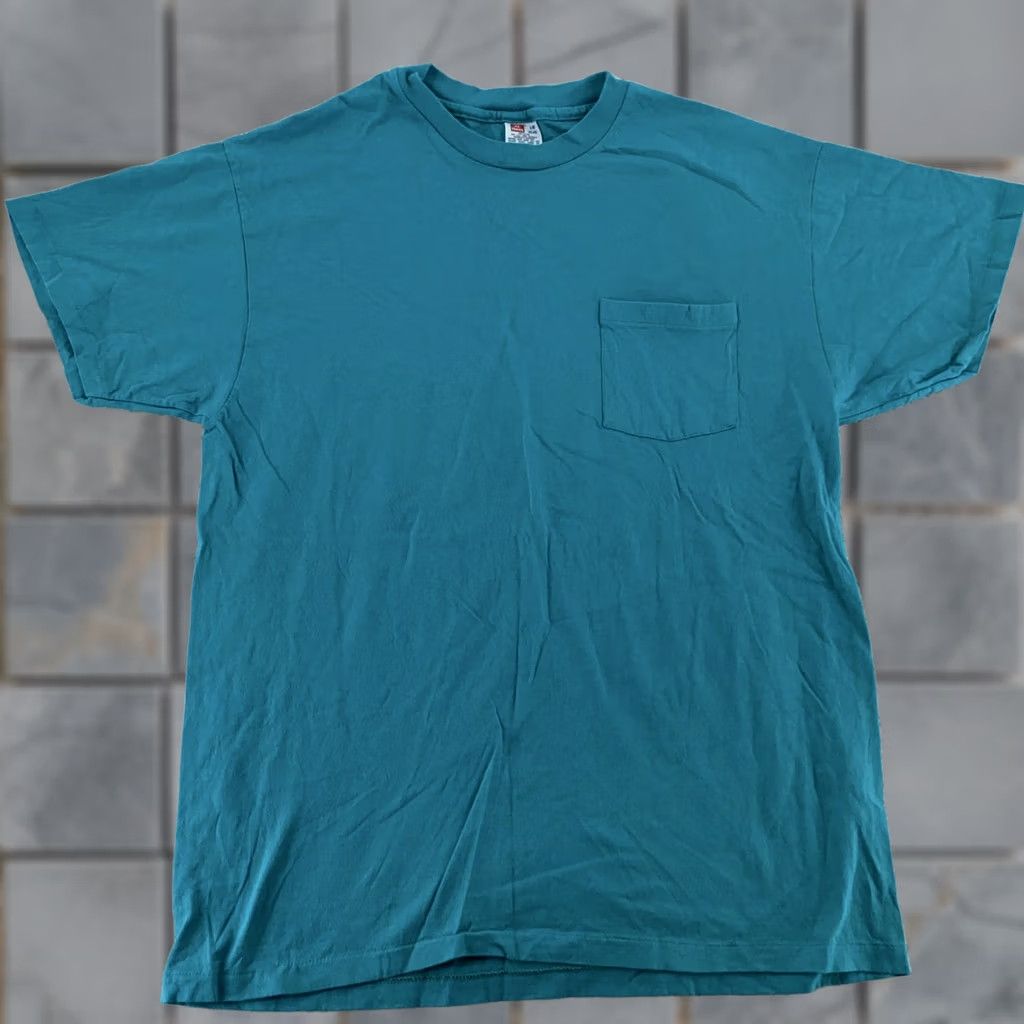 Hanes Hanes Tee Shirt Blue Pocket Crew Neck Short Sleeve Mens M Vintage 90s Style Shirt USA Teal Blue Pocket Tee Hanes Mens Medium Blue Shirt Size US M / EU 48-50 / 2 - 1 Thumbnail