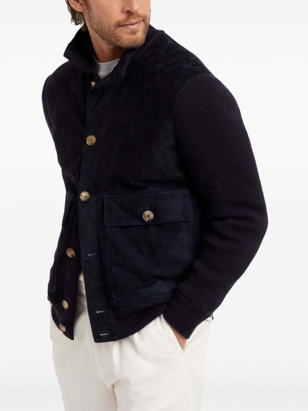 Brunello Cucinelli o1w1db11225 Leather Bomber Jacket in Navy Blue Size US XS / EU 42 / 0 - 2 Thumbnail