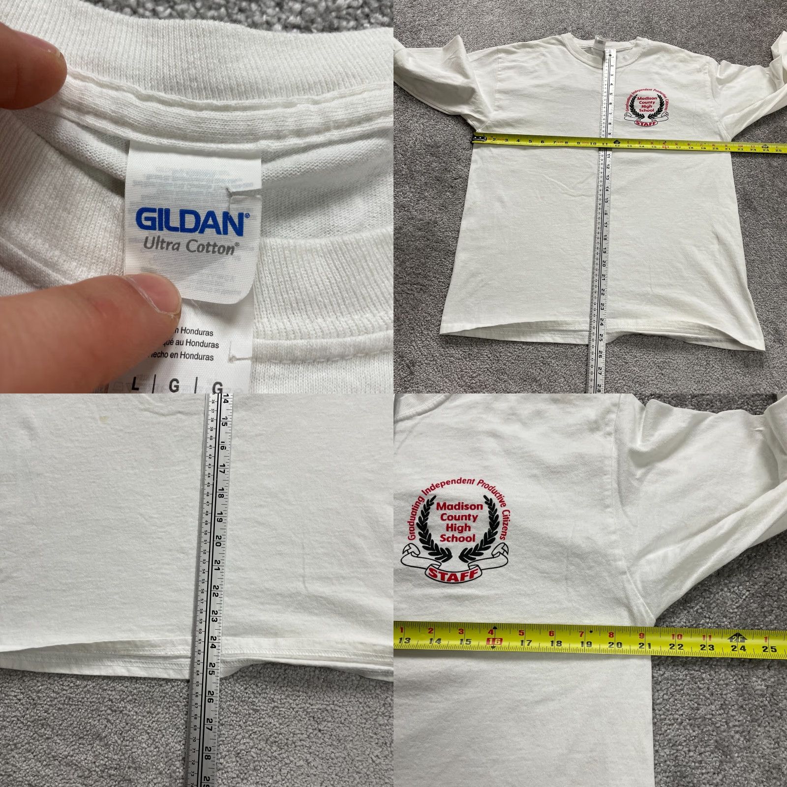 Gildan Gildan T-Shirt Shirt Mens Large White Long Sleeve Crew Neck Graphic Tee Vintage? No (adjusted) Size L / US 10 / IT 46 - 8 Thumbnail
