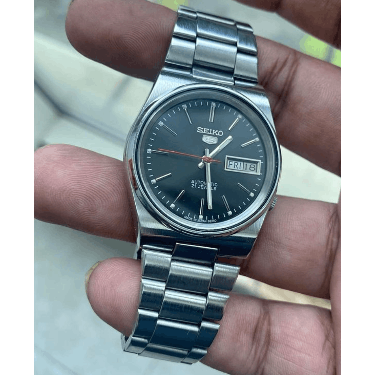 image of Japan Seiko 5 Wristwatch 21 Jewels Formal Office Gifts in Silver, Men's