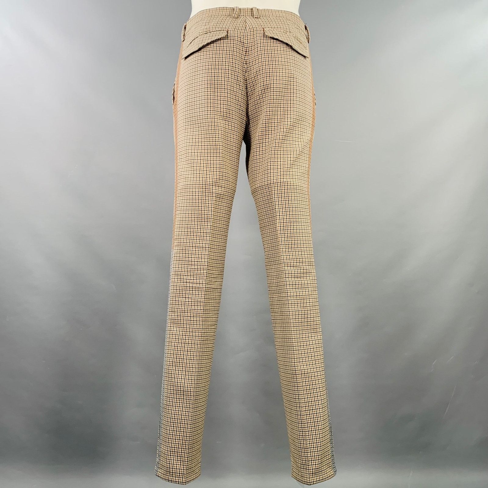 Valentino Size 38 Tan Black White Plaid Wool Notch Lapel Suit Size 38R - 6 Thumbnail