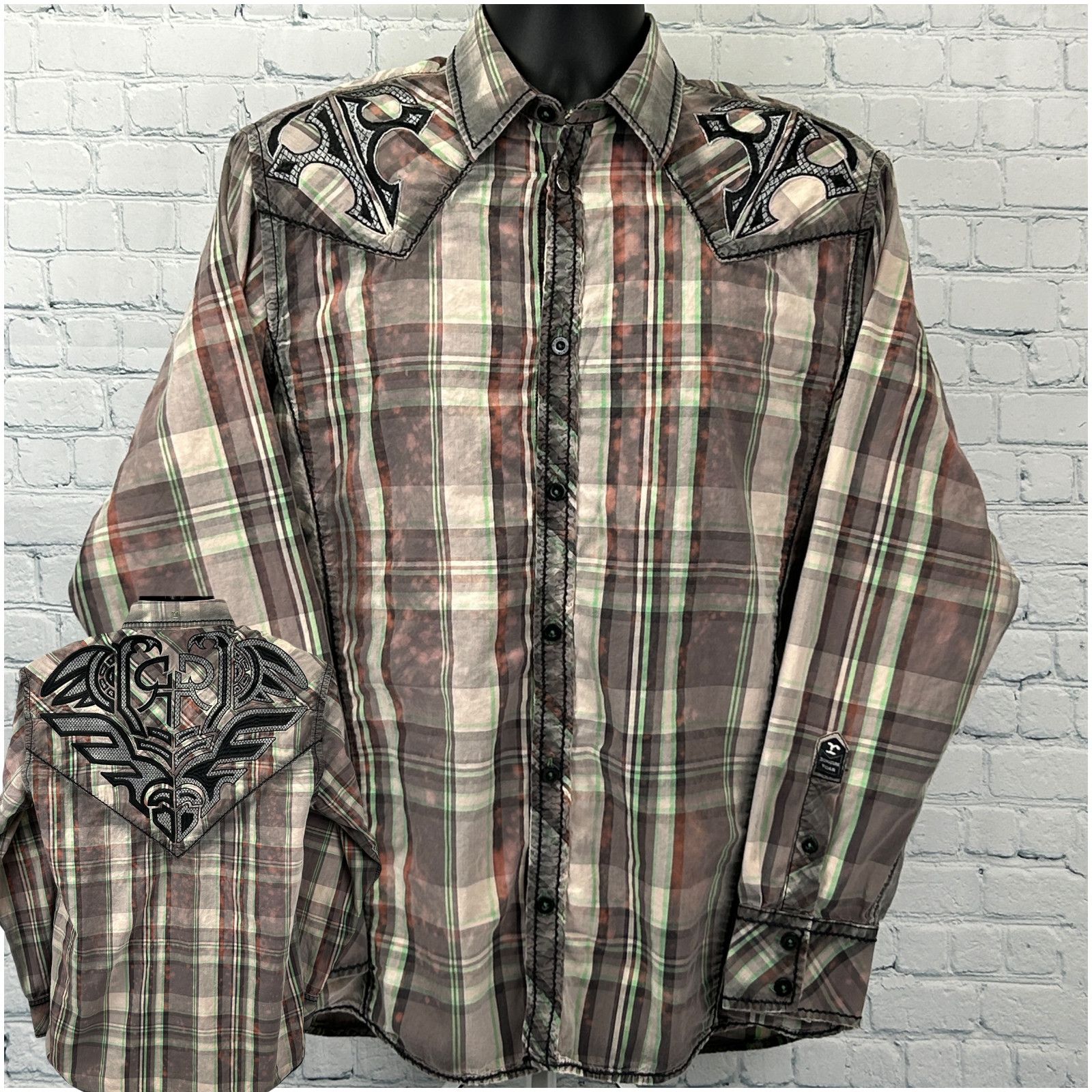 Roar Roar x Buckle Button Front Shirt Cross Wings Plaid Beige L Size US L / EU 52-54 / 3 - 1 Thumbnail