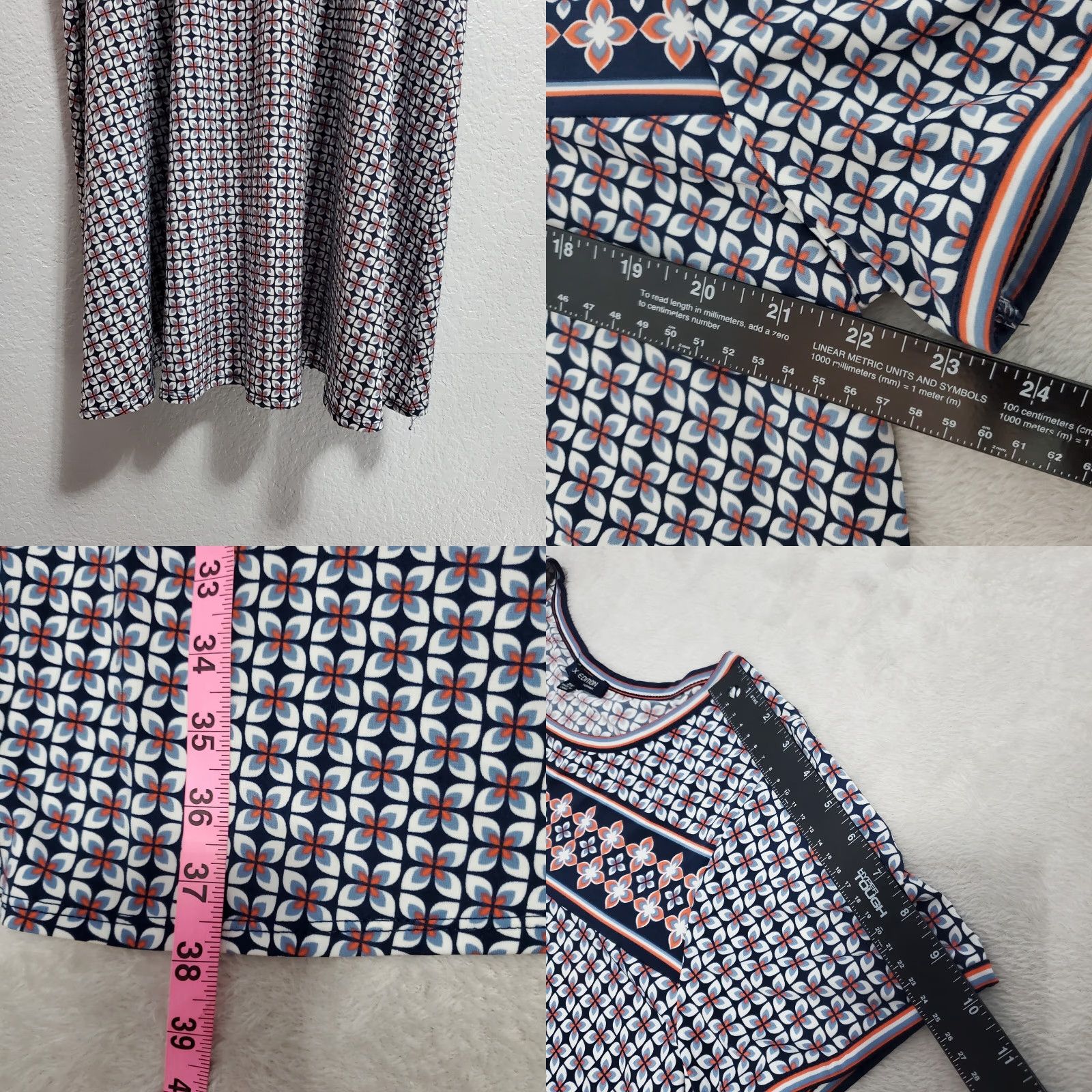 Vintage VINTAGE? No. Max Edition Shift Dress Women 2X Blue Geometric Print Short Sleeve Boho NWT Size 40" / US 18 - 8 Thumbnail