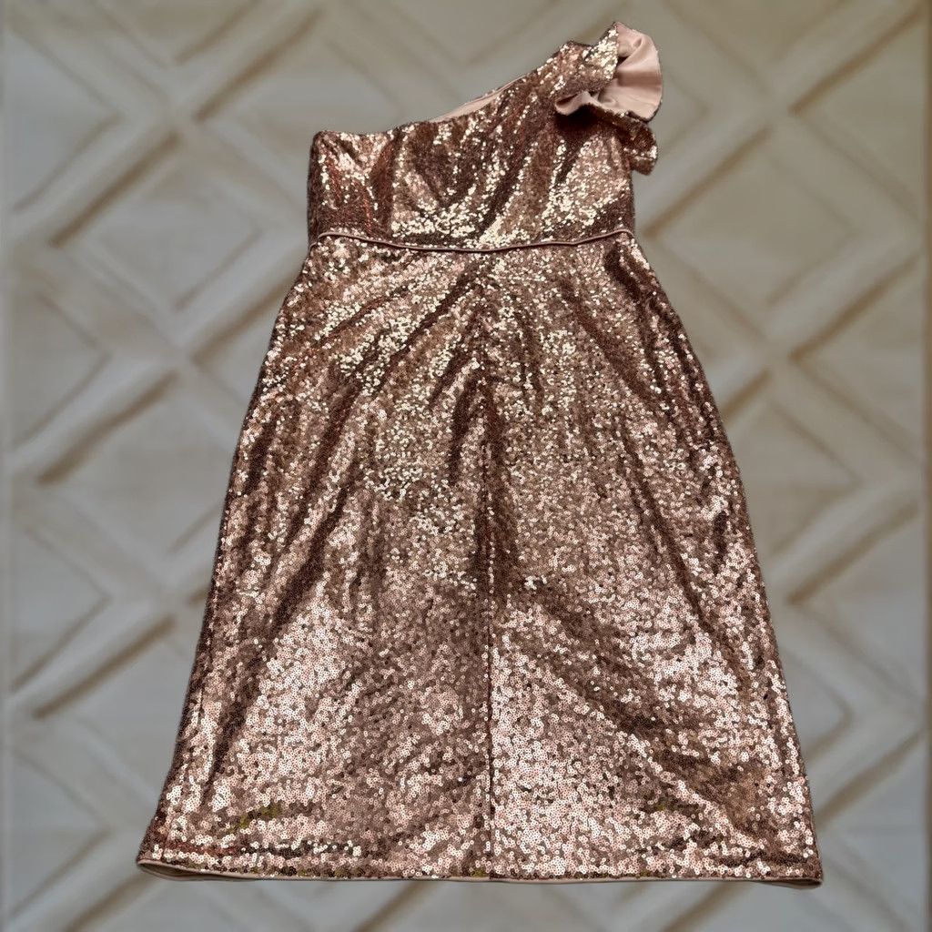 Mac Duggal Mac Duggal Womens One Shoulder Sequin Midi Dress Size 10 Rose Gold Size L / US 10 / IT 46 - 1 Thumbnail