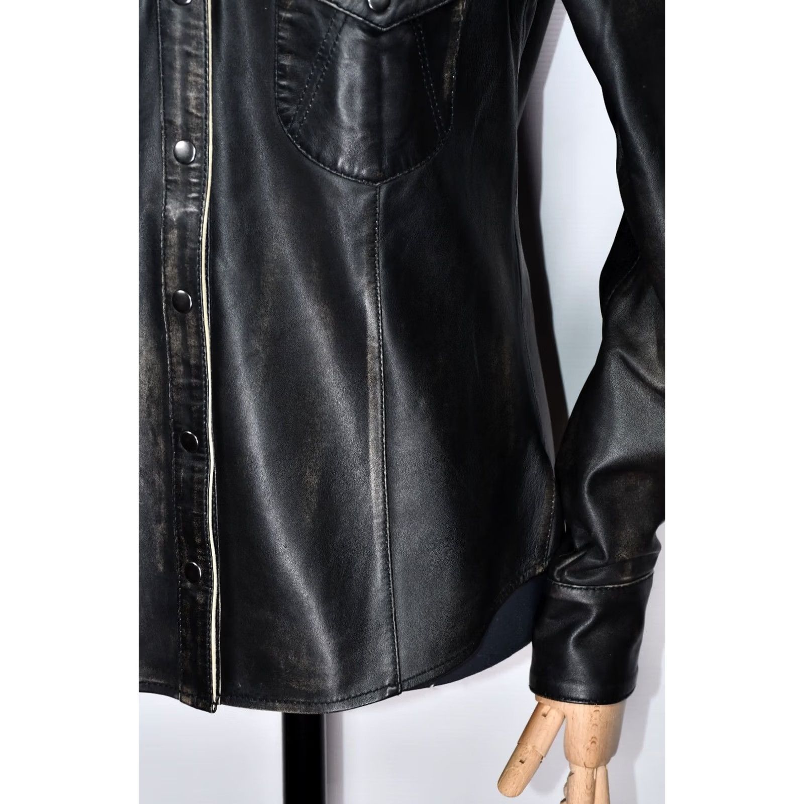 Vintage One Teaspoon Shirt M Black Leather Western Snap Chest 48 cm Length Back 66 cm 25.98 inch Womens Boys Mens Size M / US 6-8 / IT 42-44 - 6 Thumbnail