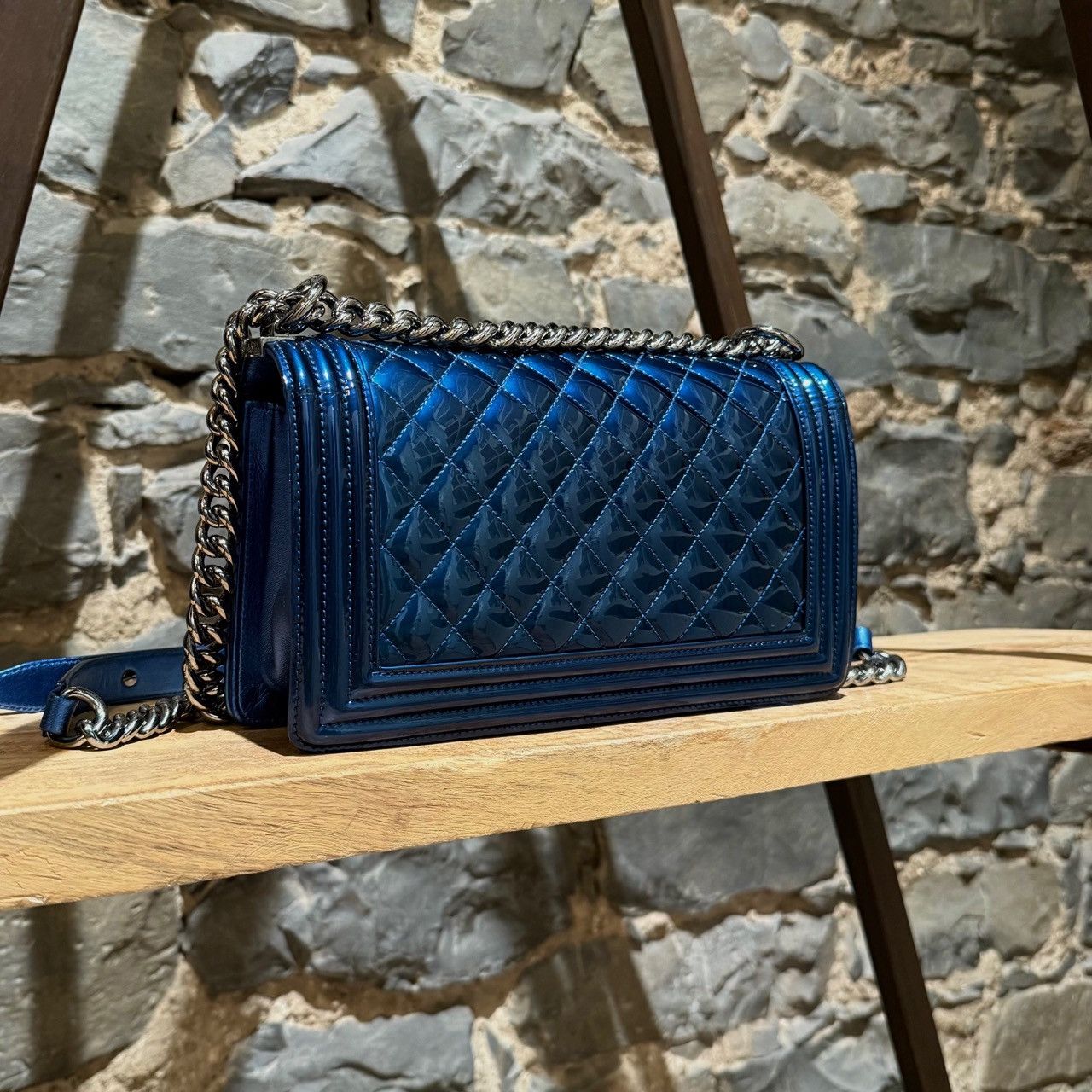 Chanel Chanel 2014 Metallic Blue Patent Old Medium Boy Bag Size ONE SIZE - 6 Thumbnail