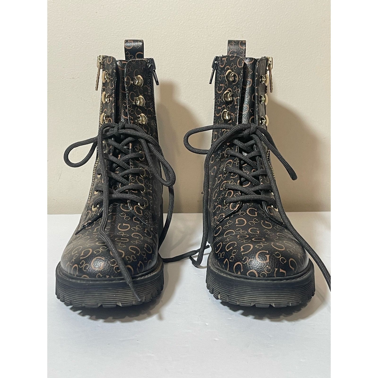 Guess GUESS Locate Fleece Lined Leather Dark Brown Combat Boots Size US 7 / IT 37 - 4 Thumbnail