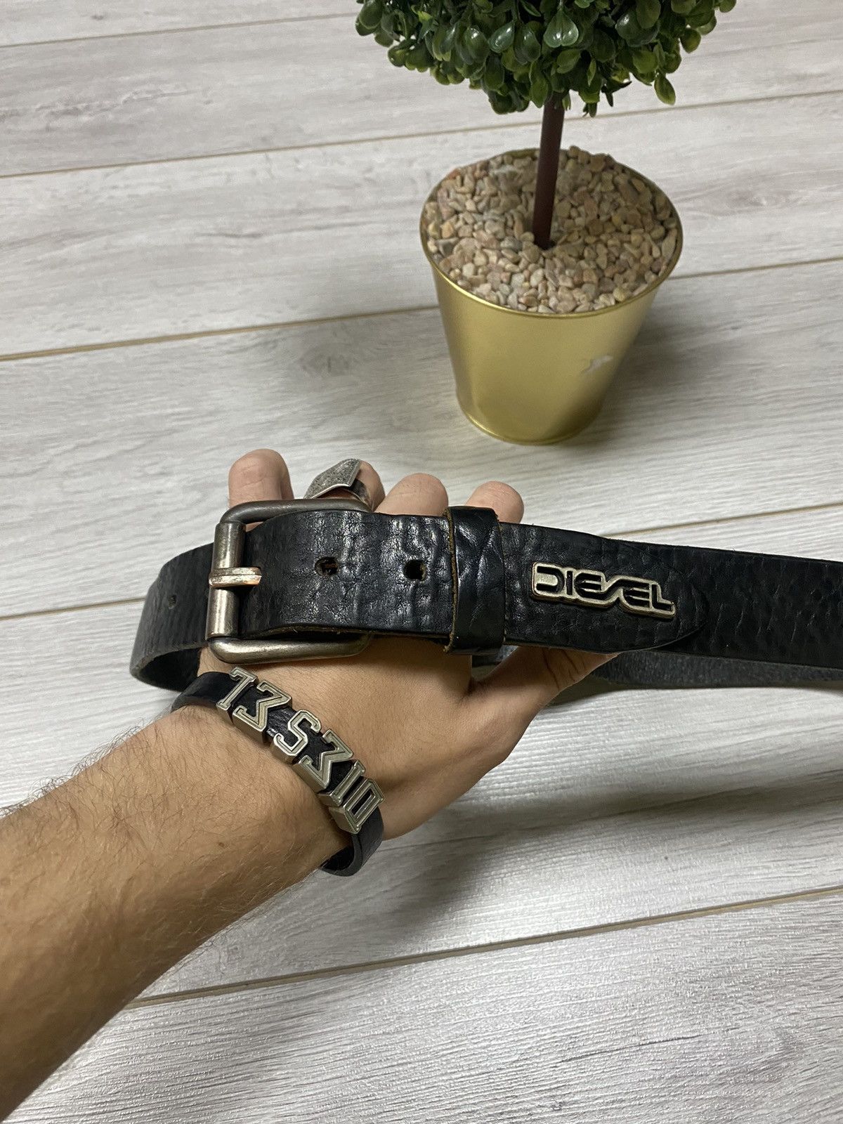 Diesel Diesel vintage leather metallic logo belt Size ONE SIZE - 1 Thumbnail
