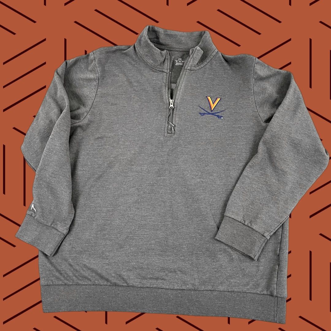 Vintage UNIVERSITY OF VIRGINIA HOOS Jacket Mens 2XL Gray Quarter Zip Pullover Sweater Size US XXL / EU 58 / 5 - 1 Thumbnail