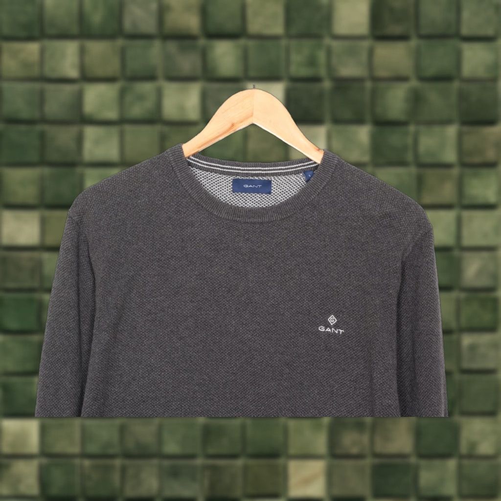 Gant GANT Cotton Pique Crew Neck Jumper Sweater Men L Grey VC2385 Size US L / EU 52-54 / 3 - 1 Thumbnail