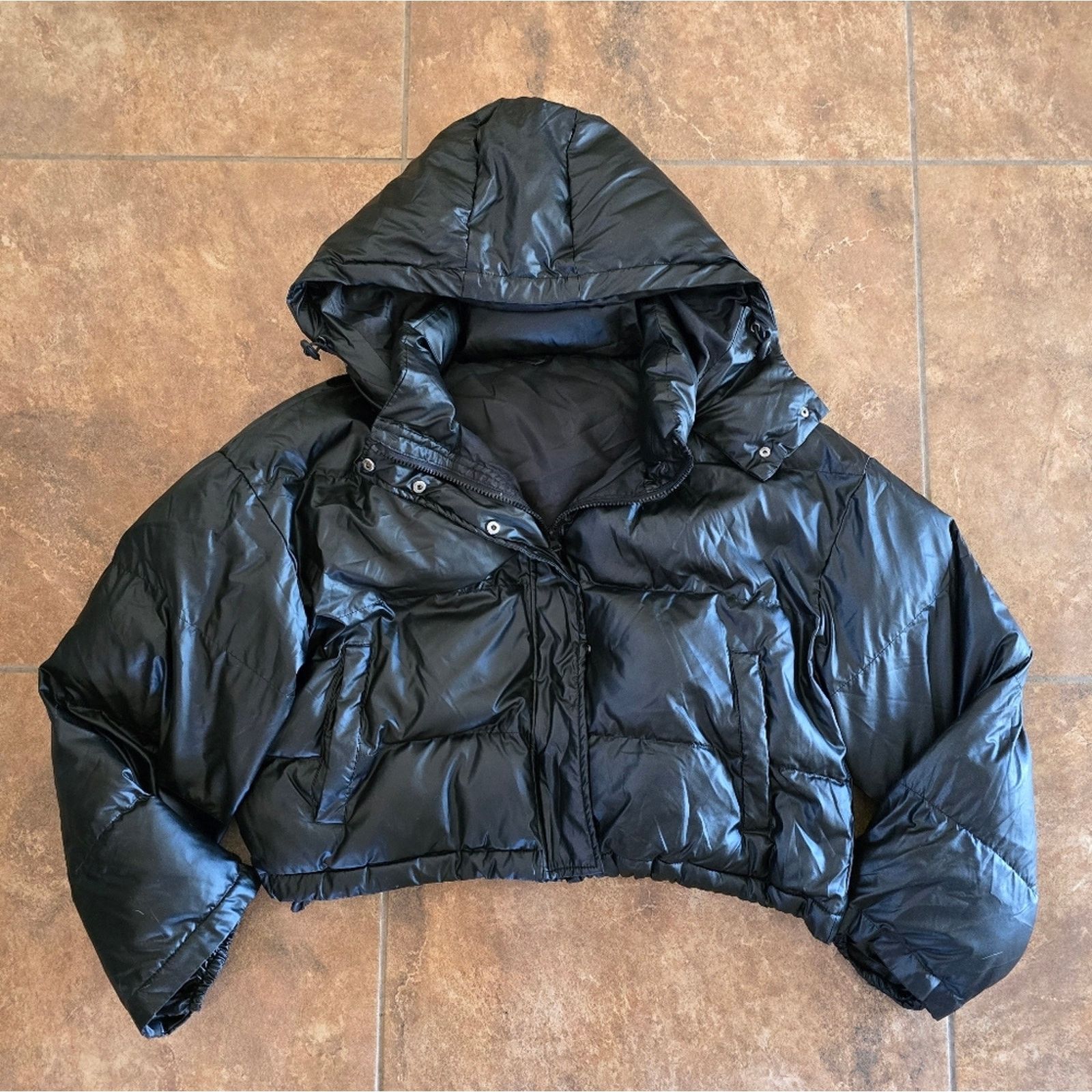Shein Black | SHEIN | Cinched Puffer Zip Up Size L / US 10 / IT 46 - 3 Thumbnail