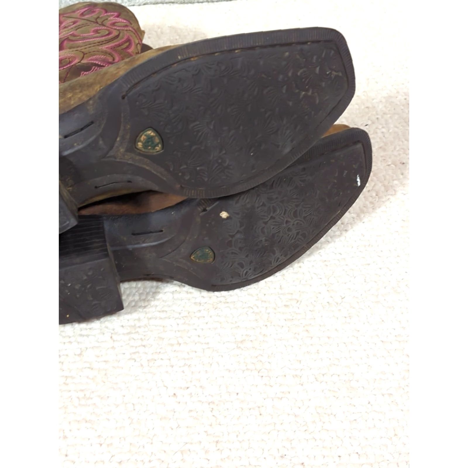 Ariat Ariat Round Up Cowboy Boots Womens Size 6.5B Brown Leather Square Toe 10014172 Western Stitching Cushioned Insole Flat Heel Mid-Calf Size US 7 / IT 37 - 7 Thumbnail