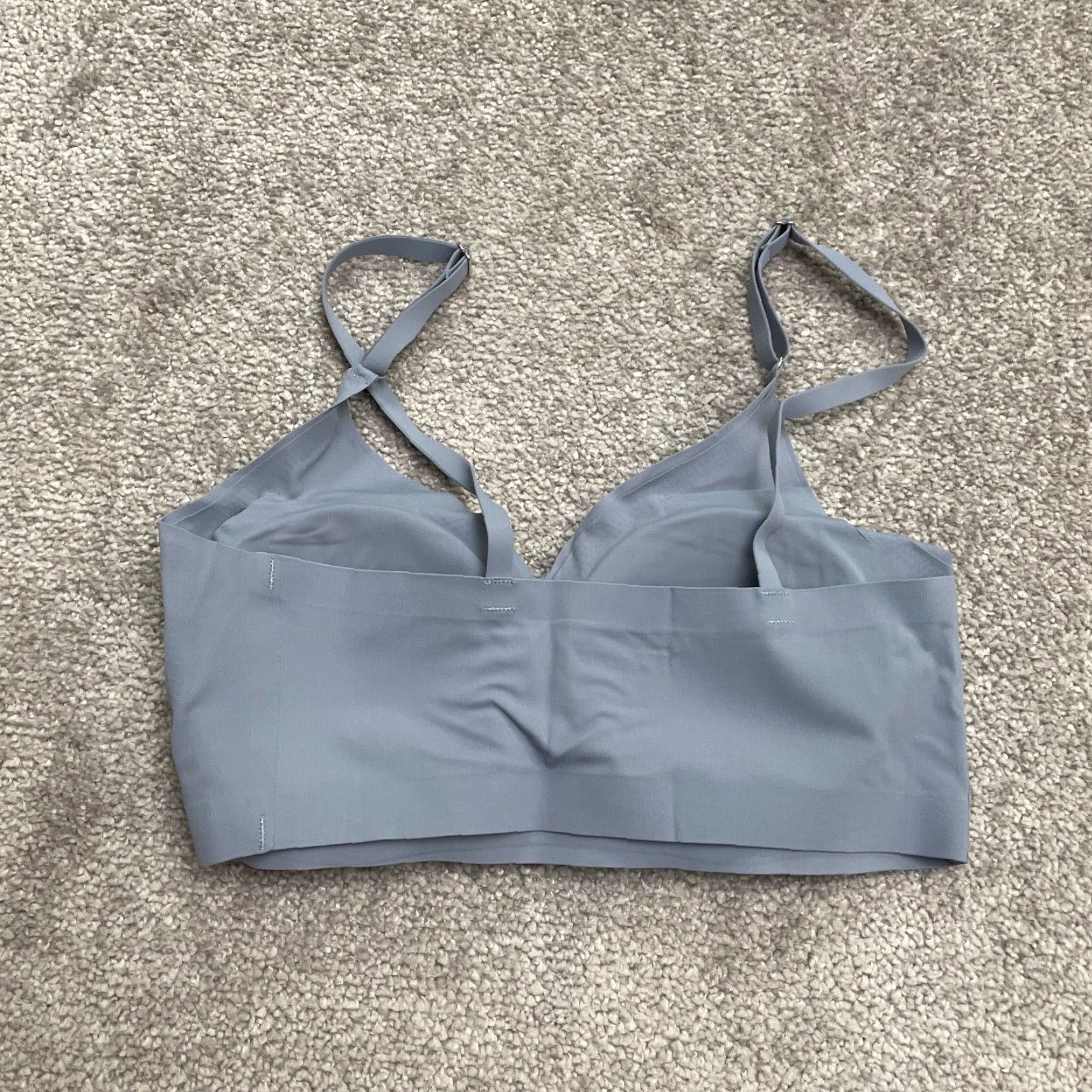 Vintage Unbranded Wireless Comfort Bra Womens Small Blue Gray Padded Smooth Stretch Bralette Shirt Womens SS Blue 90s? Size ONE SIZE - 2 Thumbnail