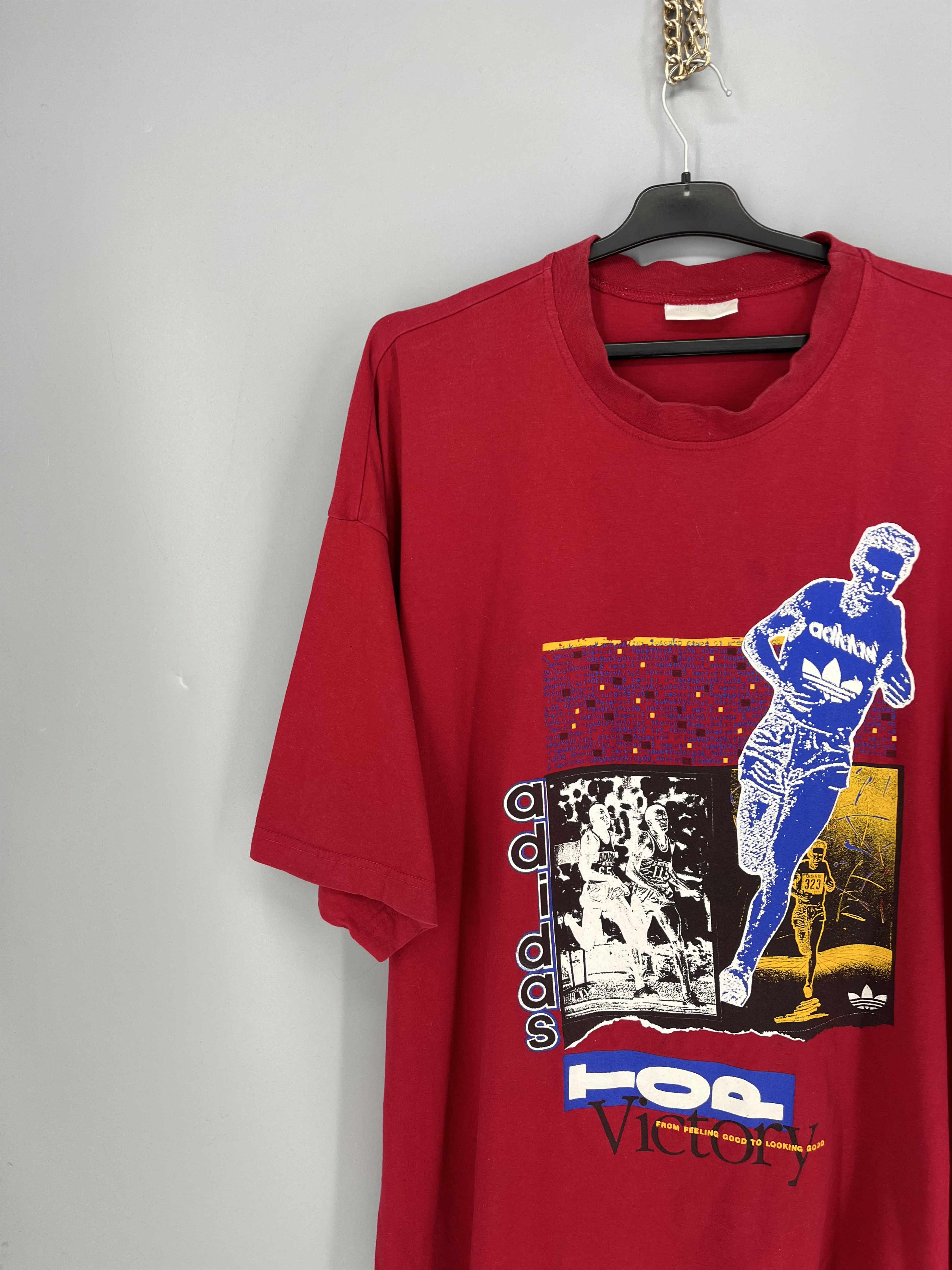 Adidas Vintage 90s Adidas T-Shirt – Red Trefoil Running Graphic Tee Size US M / EU 48-50 / 2 - 4 Thumbnail