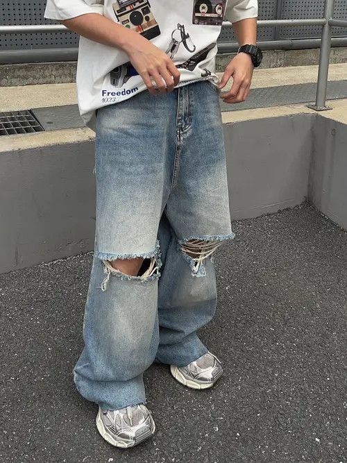 VIBE Trendy Ripped Distressed Baggy Jeans Size US 34 / EU 50 - 1 Thumbnail