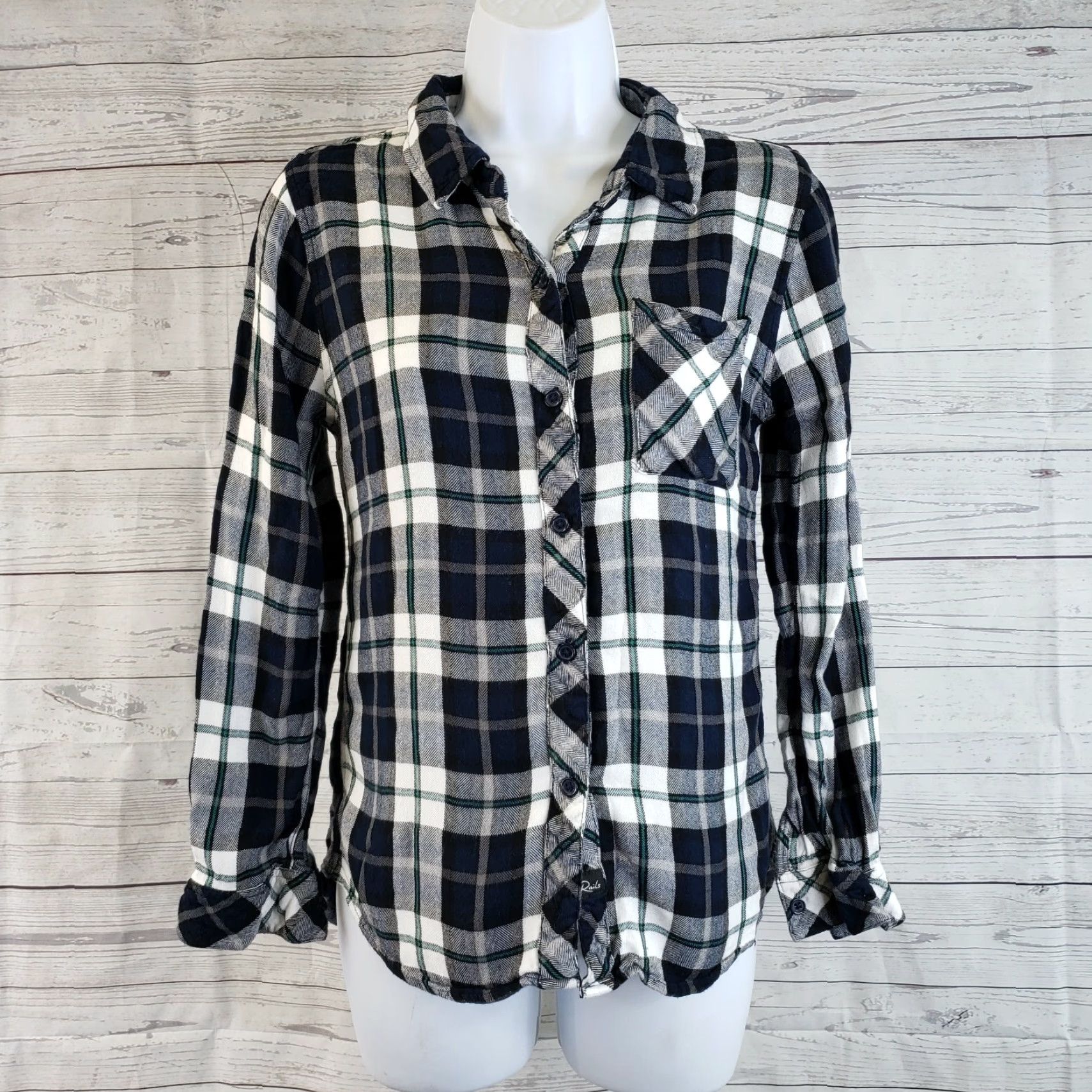 Rails Rails Womens Plaid Button Front Shirt XS Blue Green Long Sleeve Rayon Size XS / US 0-2 / IT 36-38 - 2 Thumbnail