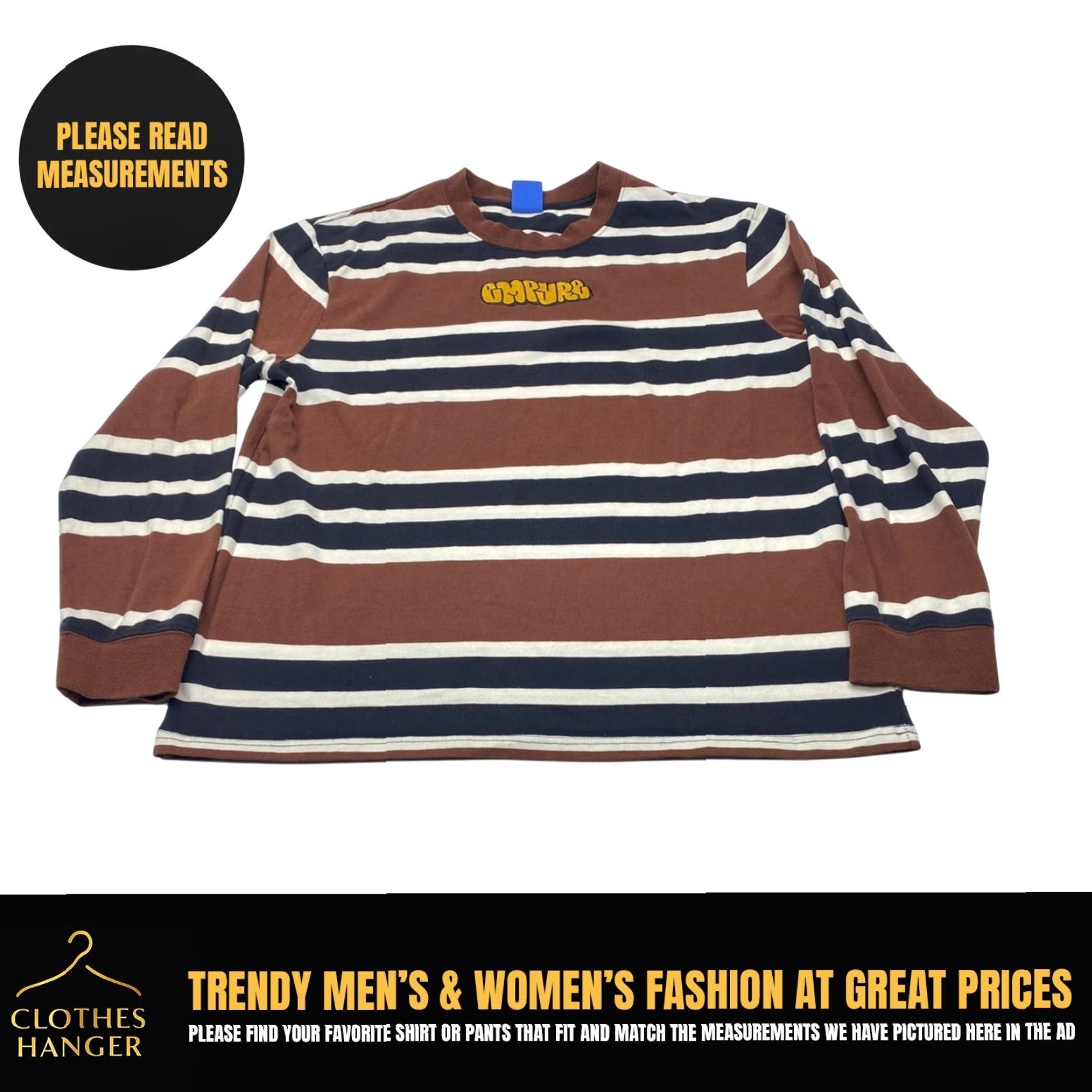 Empyre Empyre Shirt Mens Large Striped Long Sleeve Pullover Brown White Blue 7899 Size US L / EU 52-54 / 3 - 2 Thumbnail