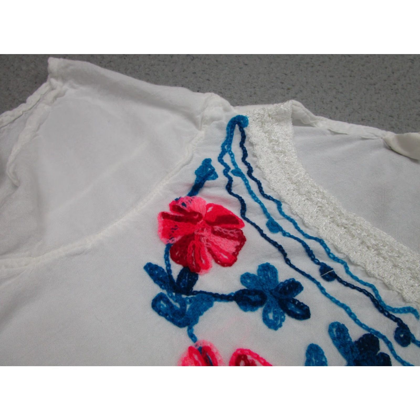 Vintage Exist Dress Womens One Size White Floral Kaftan Embroidered Boho Rayon Swing Size ONE SIZE - 3 Thumbnail
