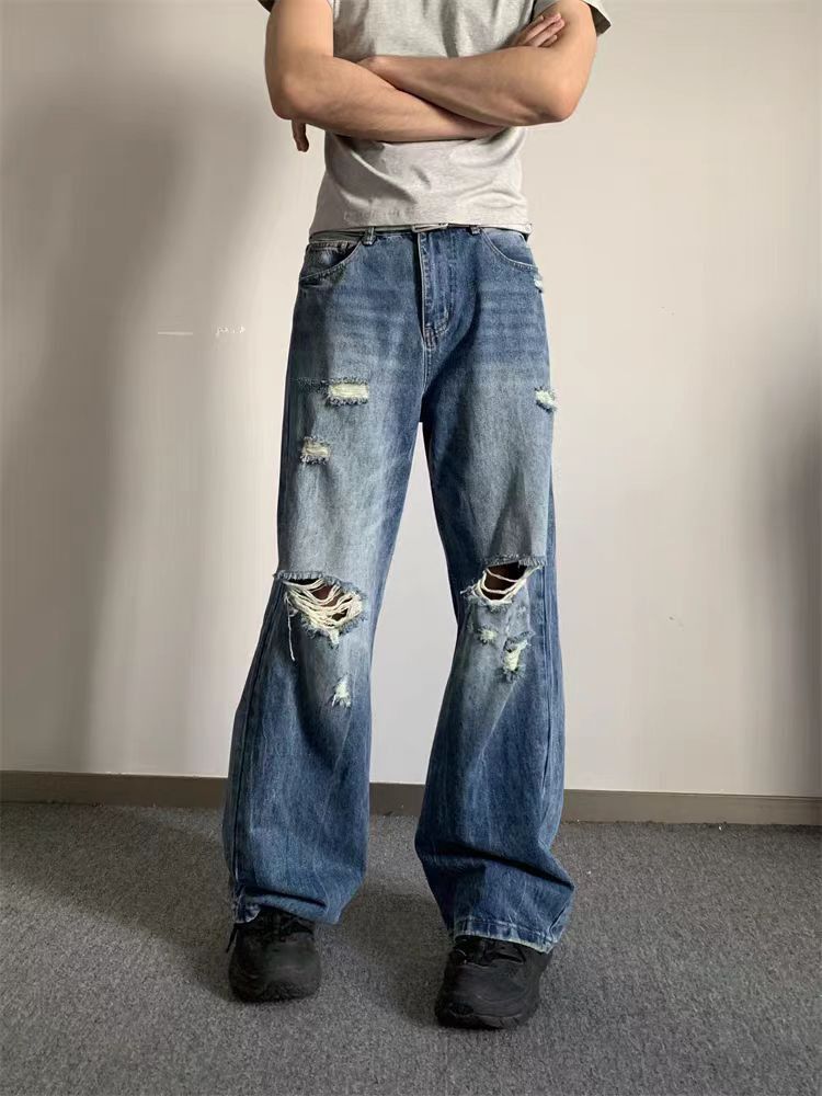 Japanese Brand × Jean Vintage Ripped Loose High Street Straight Leg Jeans Size US 32 / EU 48 - 1 Thumbnail