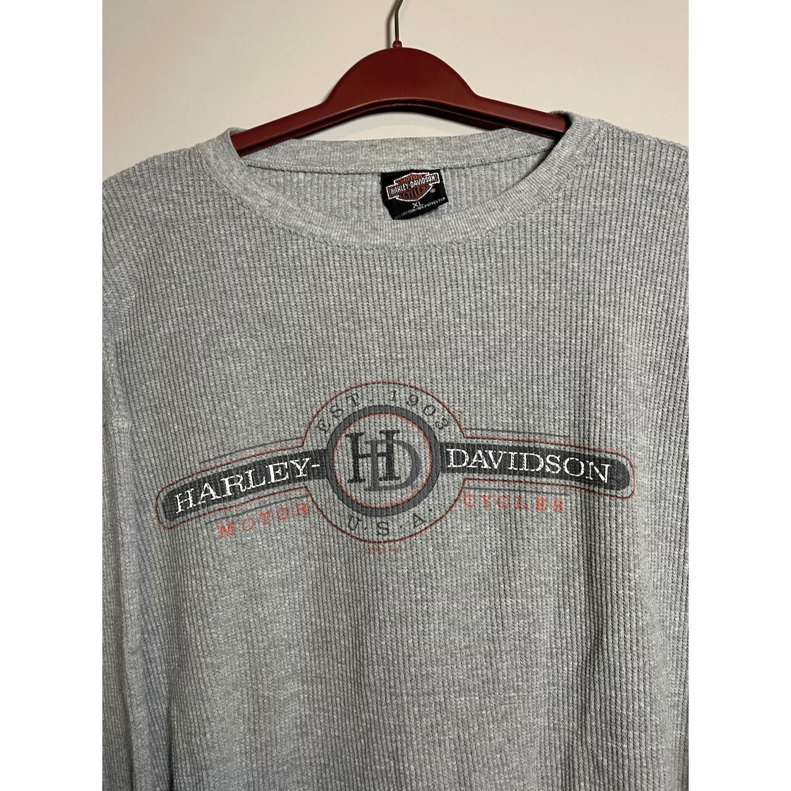 Harley Davidson VINTAGE Harley-Davidson Shirt Men's XL Ribbed Thermal Davenport Iowa Graphic Print 90s Biker Gray Cotton Blend Knit Logo T-Shirt Size US XL / EU 56 / 4 - 2 Thumbnail