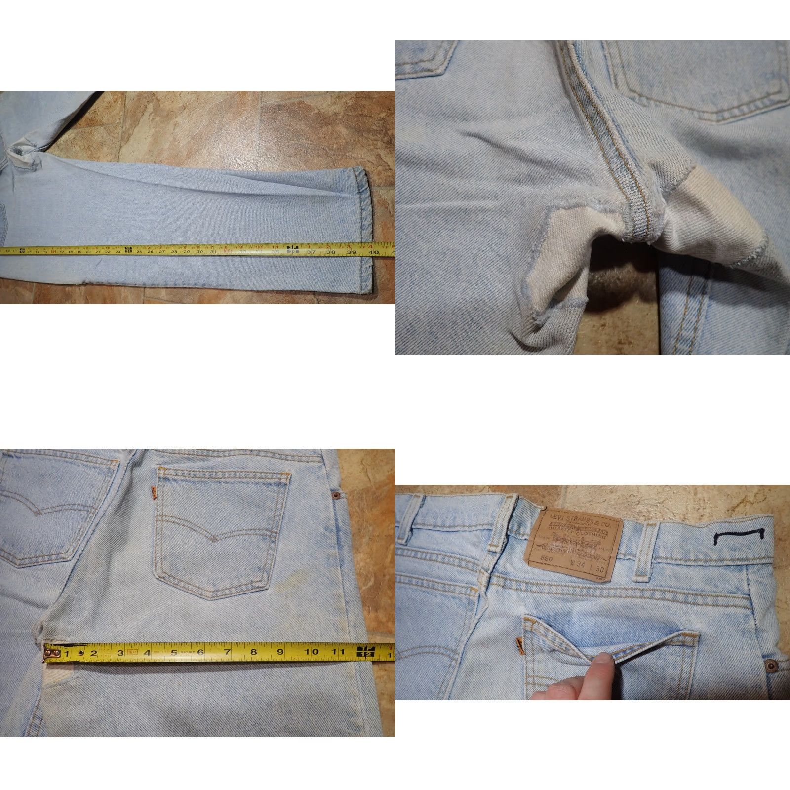 Levi's VINTAGE Levi's 550 Jeans Denim Distressed Orange Tab USA Made 34x30 90s Retro Western Bohemian Classic Men's Pants Jeans 34x30 Blue Distressed Size US 34 / EU 50 - 9 Thumbnail