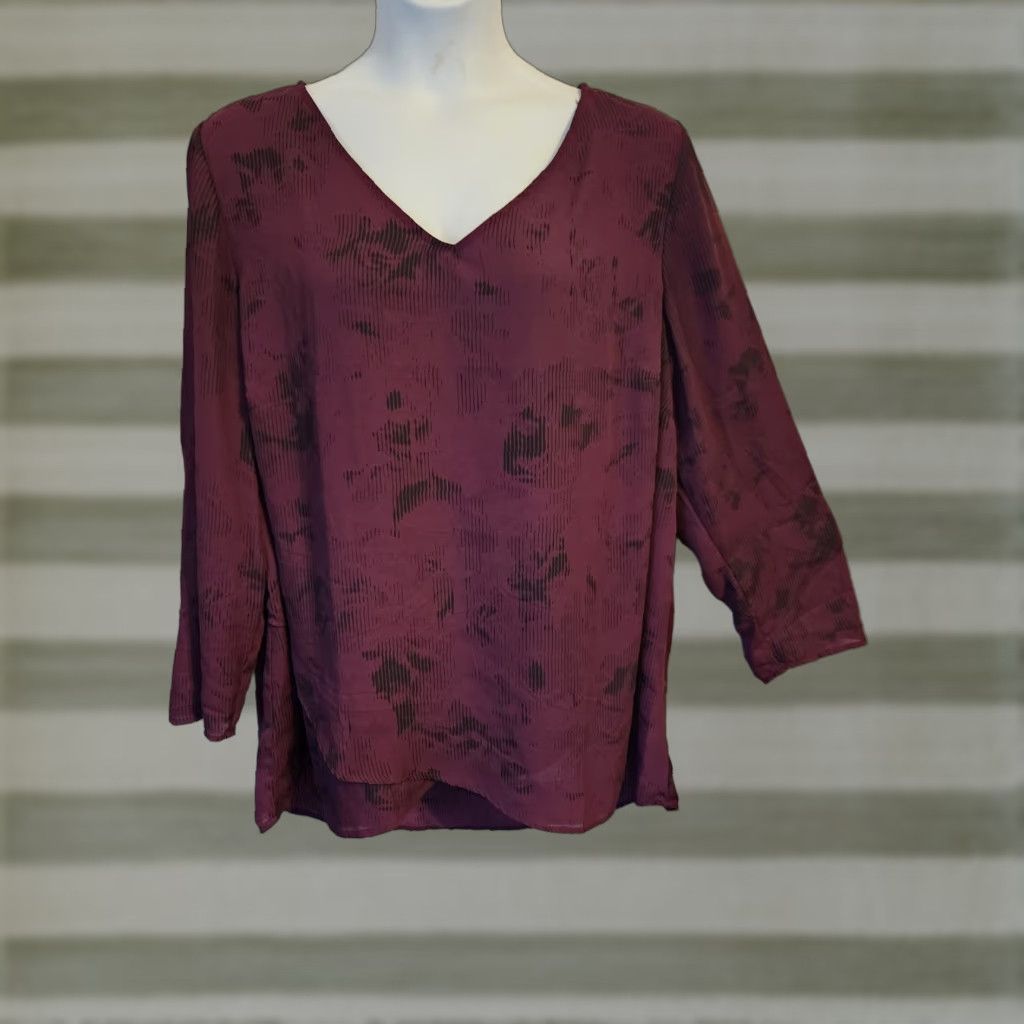 Vintage Apt 9 Dark Purple Black Abstract High Low Hem Tunic Top 2X Plus Blouse Shirt Dress? Size XXL / US 16-18 / IT 52-54 - 1 Thumbnail
