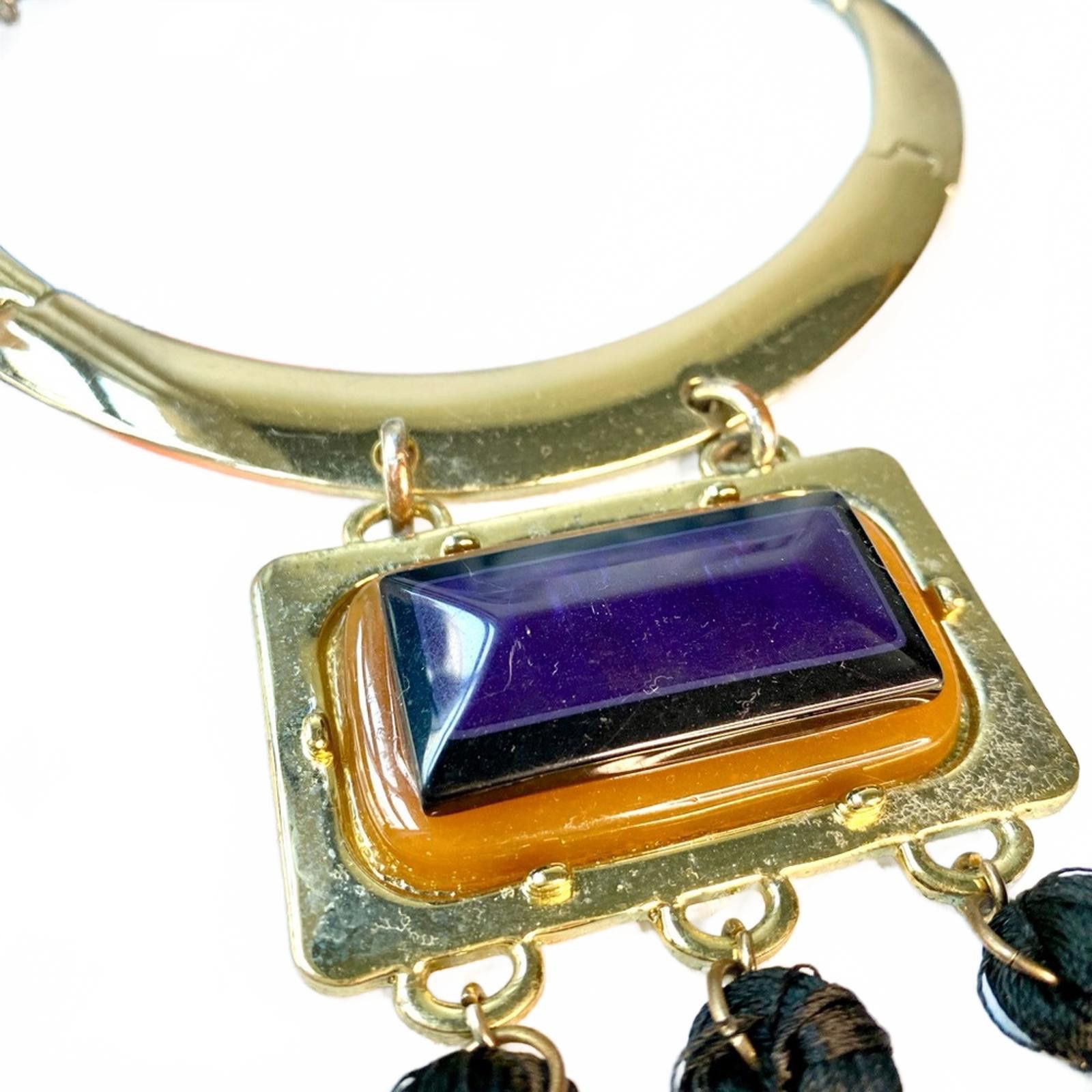 Chicos Chico’s Statement Collar Necklace Blue Stone Tassel Pendant Size ONE SIZE - 4 Thumbnail