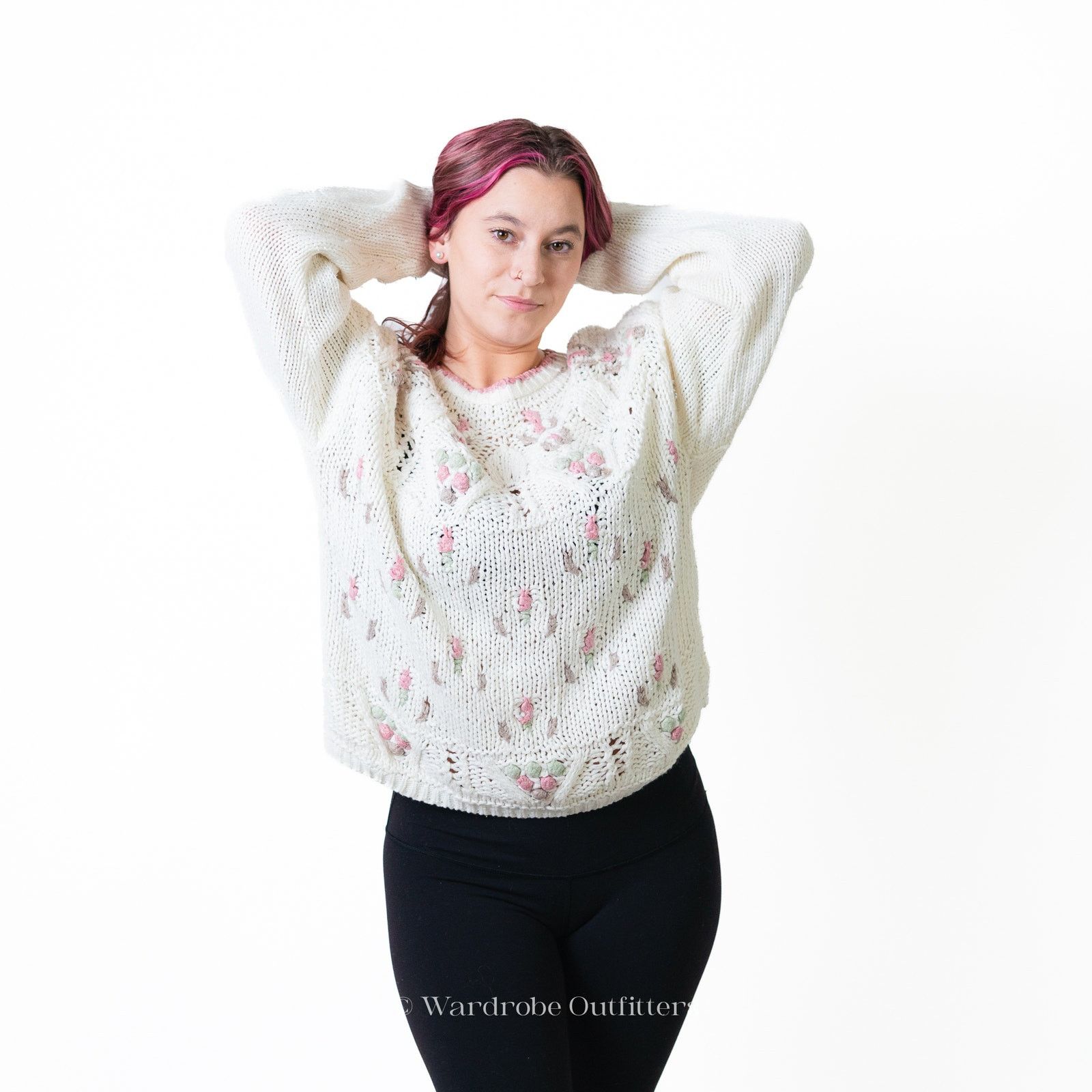 Vintage Vintage 80s Handknitted Crochet Needlepoint Pullover Sweater Size M / US 6-8 / IT 42-44 - 6 Thumbnail