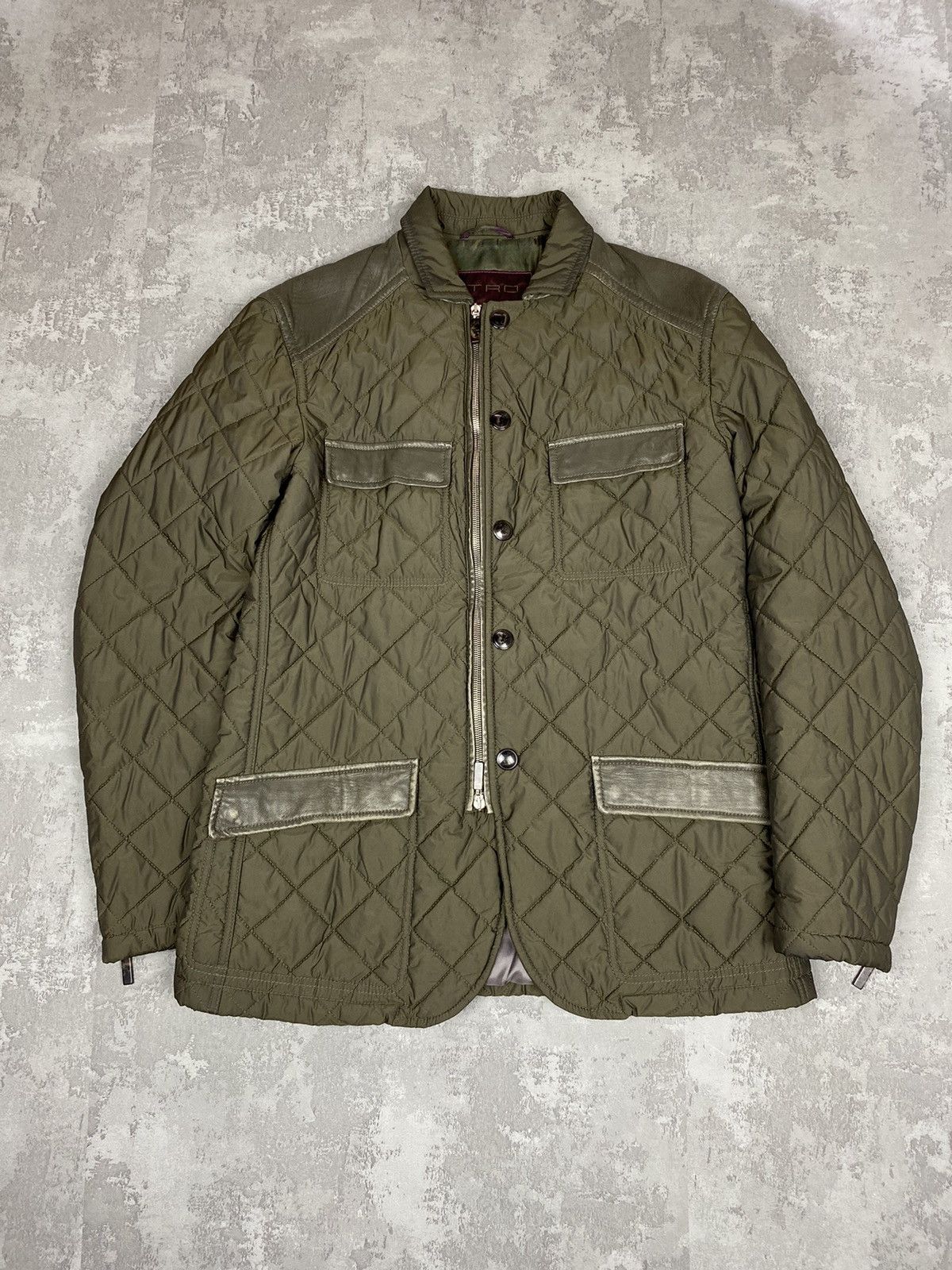ETRO Milano Coat Jacket Bomber silk leather M hunt