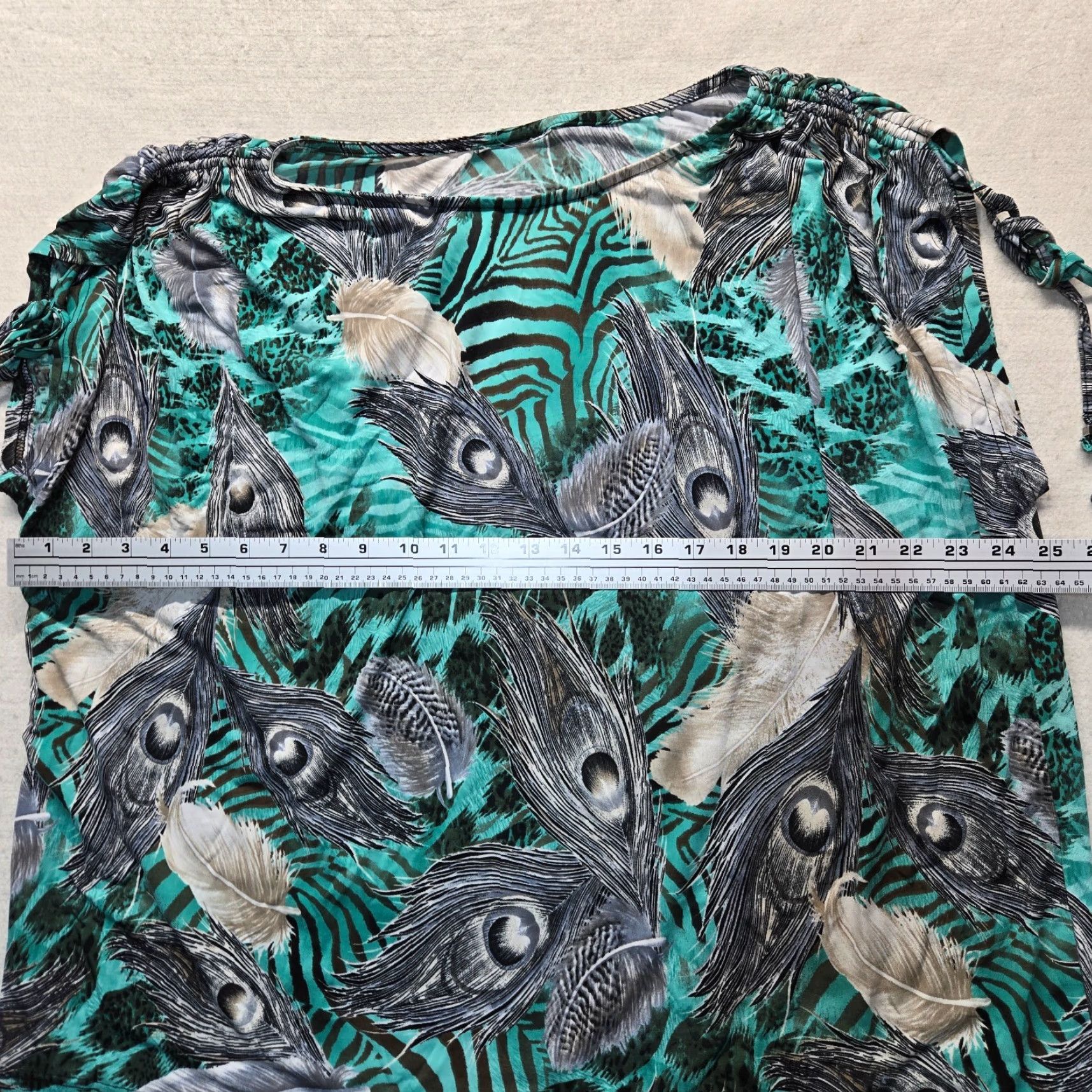 Vintage All over Peacock Feather Print Shirt Short Sleeve Adult Woman's Size 2XL XXL Size XXL / US 16-18 / IT 52-54 - 4 Thumbnail