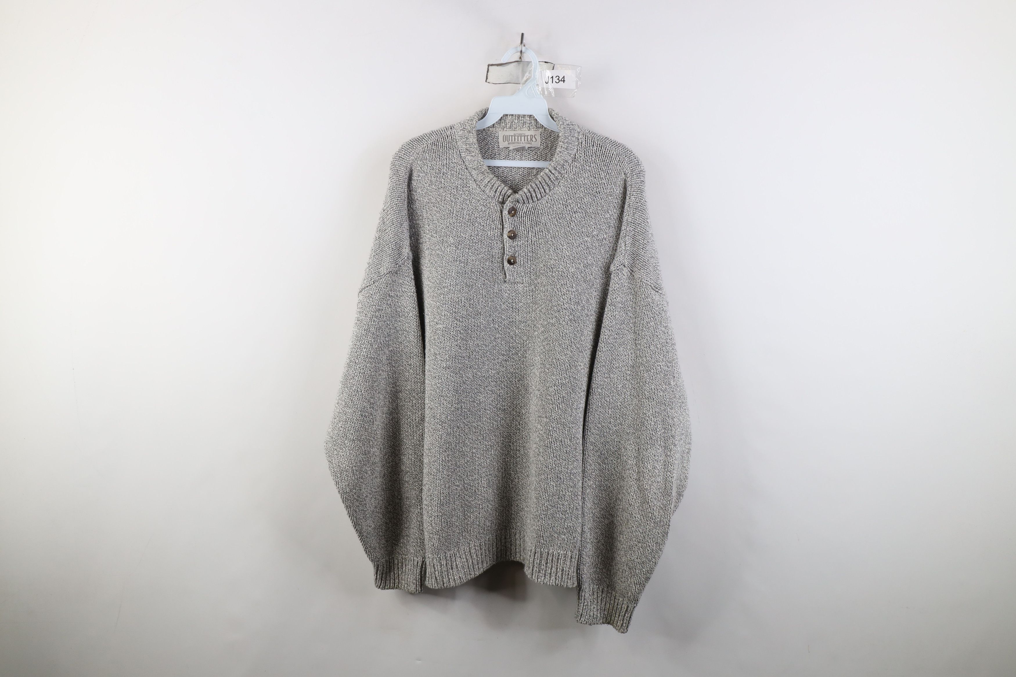 Vintage Vintage 90s Streetwear Ribbed Knit Henley Sweater Gray USA Size US XL / EU 56 / 4 - 1 Thumbnail