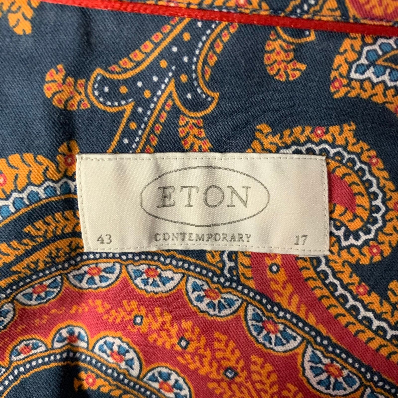 ETON Size XL Navy Orange Paisley Long Sleeve Shirt