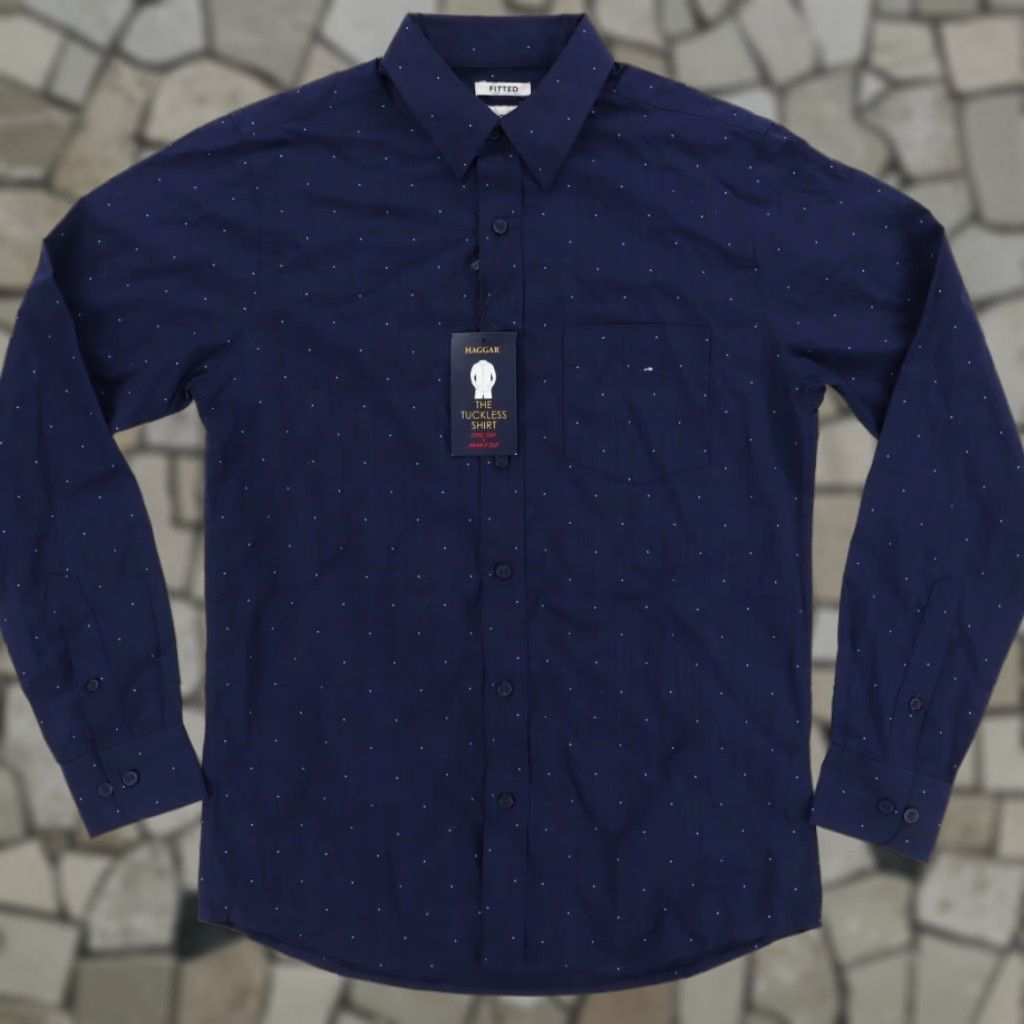 Haggar Haggar Shirt Navy Blue Men's S Long Sleeve Button Up Dotted Tuckless Cotton Blend Regular Fit Shirt Size US S / EU 44-46 / 1 - 1 Thumbnail