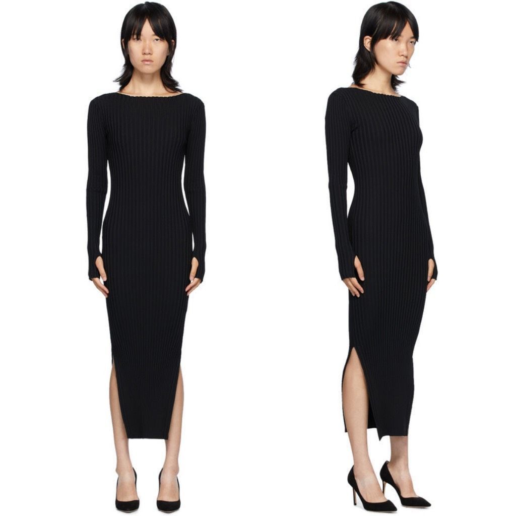 Toteme Toteme Orville Black Long Sleeve Ribbed Knit Boat Neck Midi Size M / US 6-8 / IT 42-44 - 13 Thumbnail