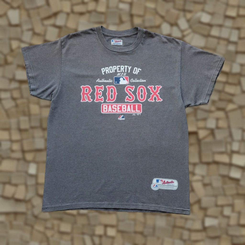 MLB VINTAGE Majestic RED SOX MLB BASEBALL Gray T Shirt Mens Adult SZ L 90s 2000s Logo Graphic Print Crew Neck Short Sleeve Cotton Blend Size US L / EU 52-54 / 3 - 1 Thumbnail