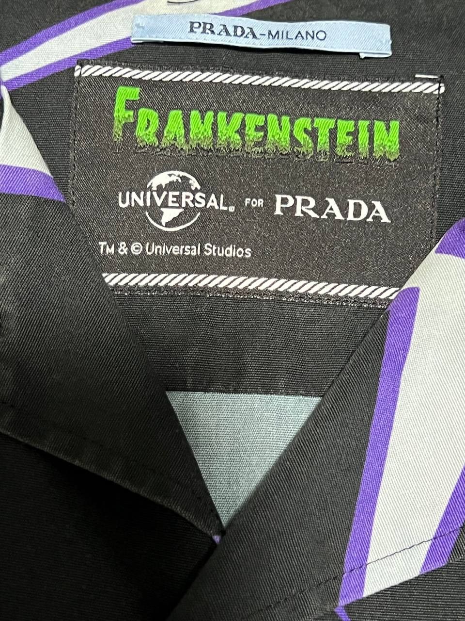 Prada × Universal Studios Prada FW19 Frankenstein Thunder Print Bowling Shirt Size US L / EU 52-54 / 3 - 3 Thumbnail