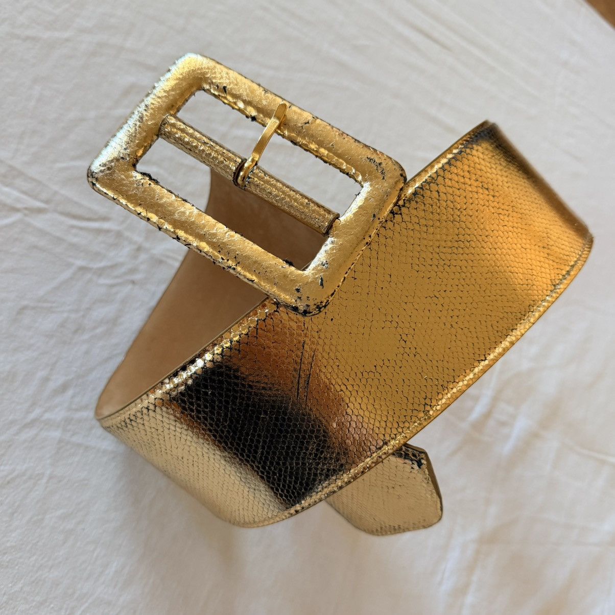 Other W. Kleinberg Wide Snakeskin Exotic Gold Leather Belt USA 34" Size ONE SIZE - 5 Thumbnail