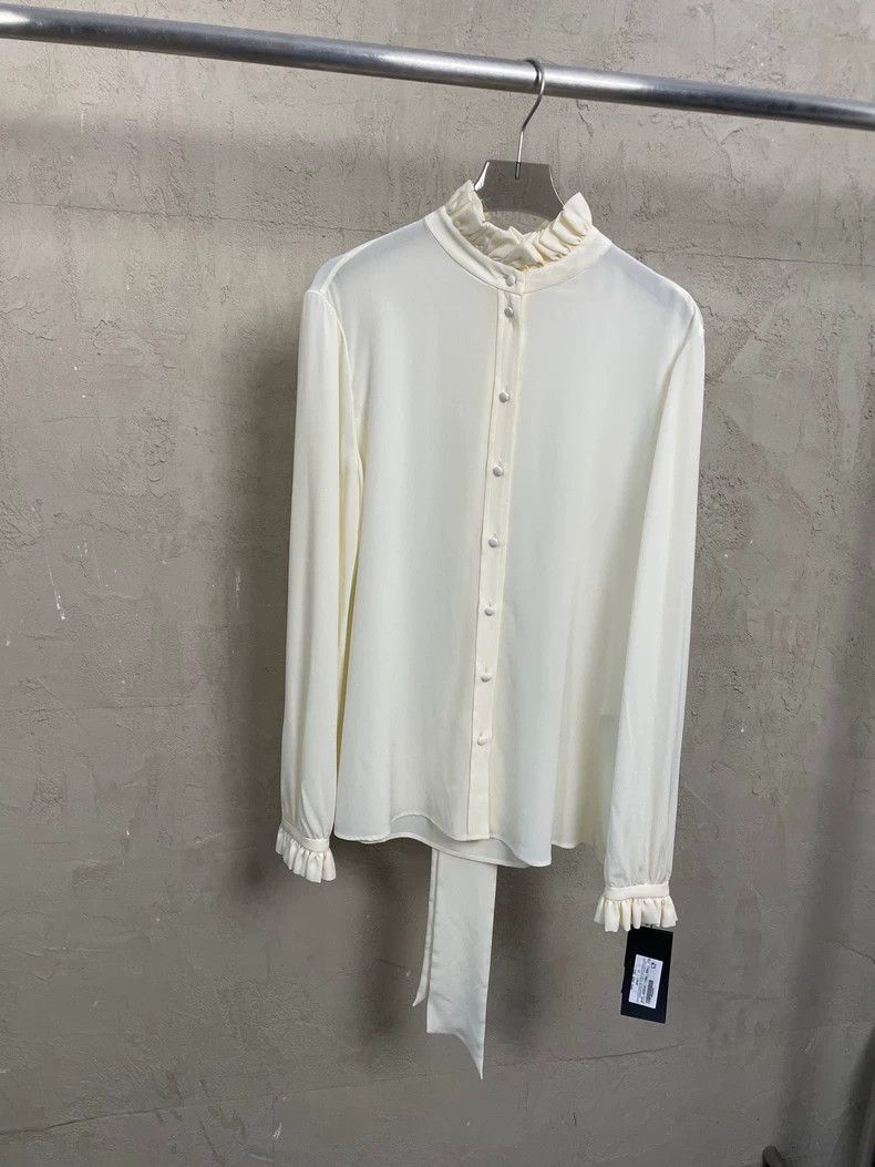 Saint Laurent Paris Saint Laurent Paris Saint Laurent Beige Silk Shirt with Ti Size US M / EU 48-50 / 2 - 4 Thumbnail