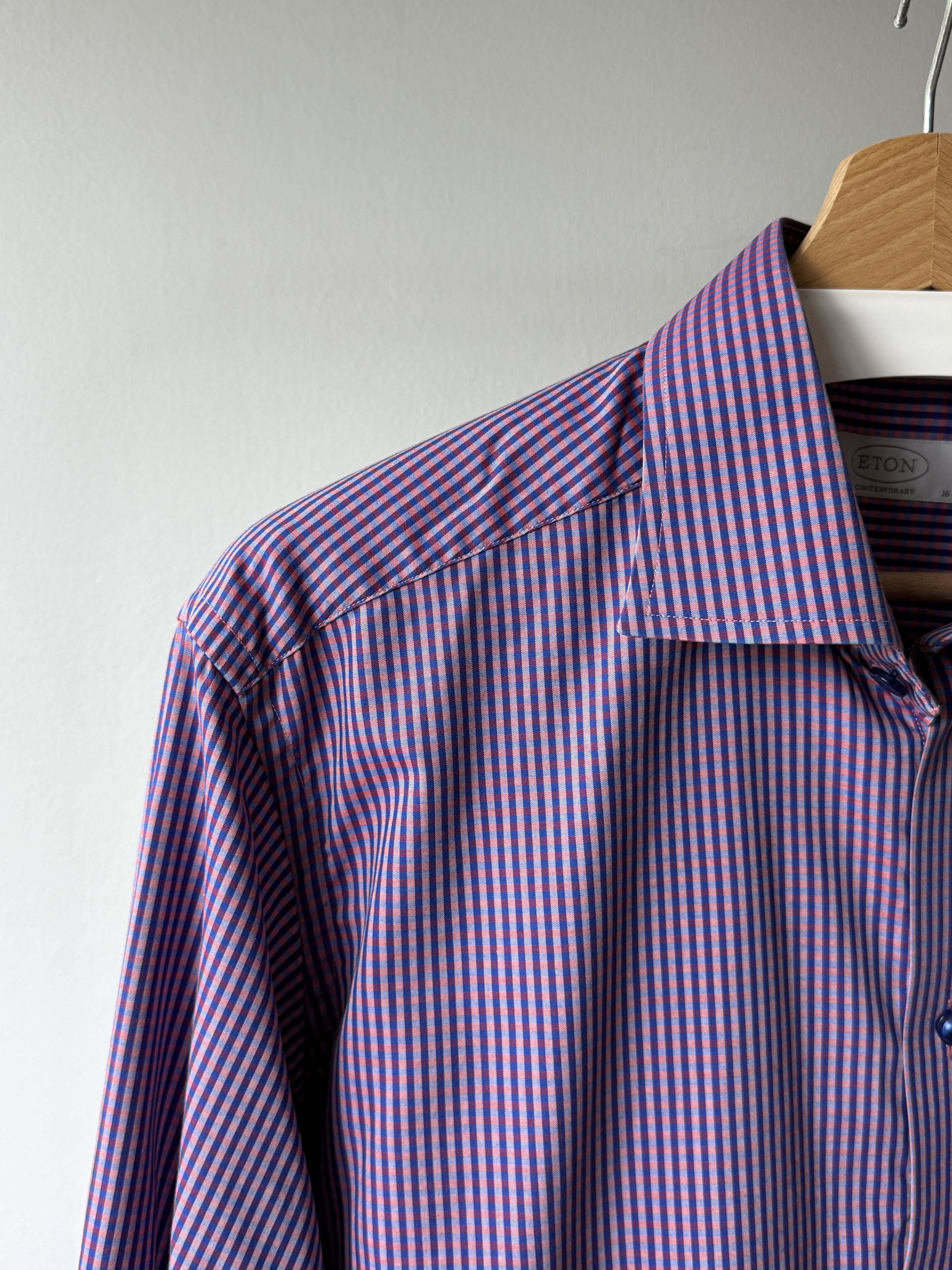 Eton Eton Contemporary Fit Purple Checked Cotton L/S Dress Shirt Size US L / EU 52-54 / 3 - 5 Thumbnail