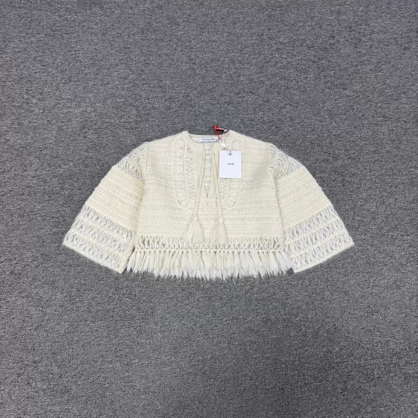 Dior Dior Ivory Tassel Cutout Bell Sleeve Tie Short Top Size XS / US 0-2 / IT 36-38 - 1 Thumbnail