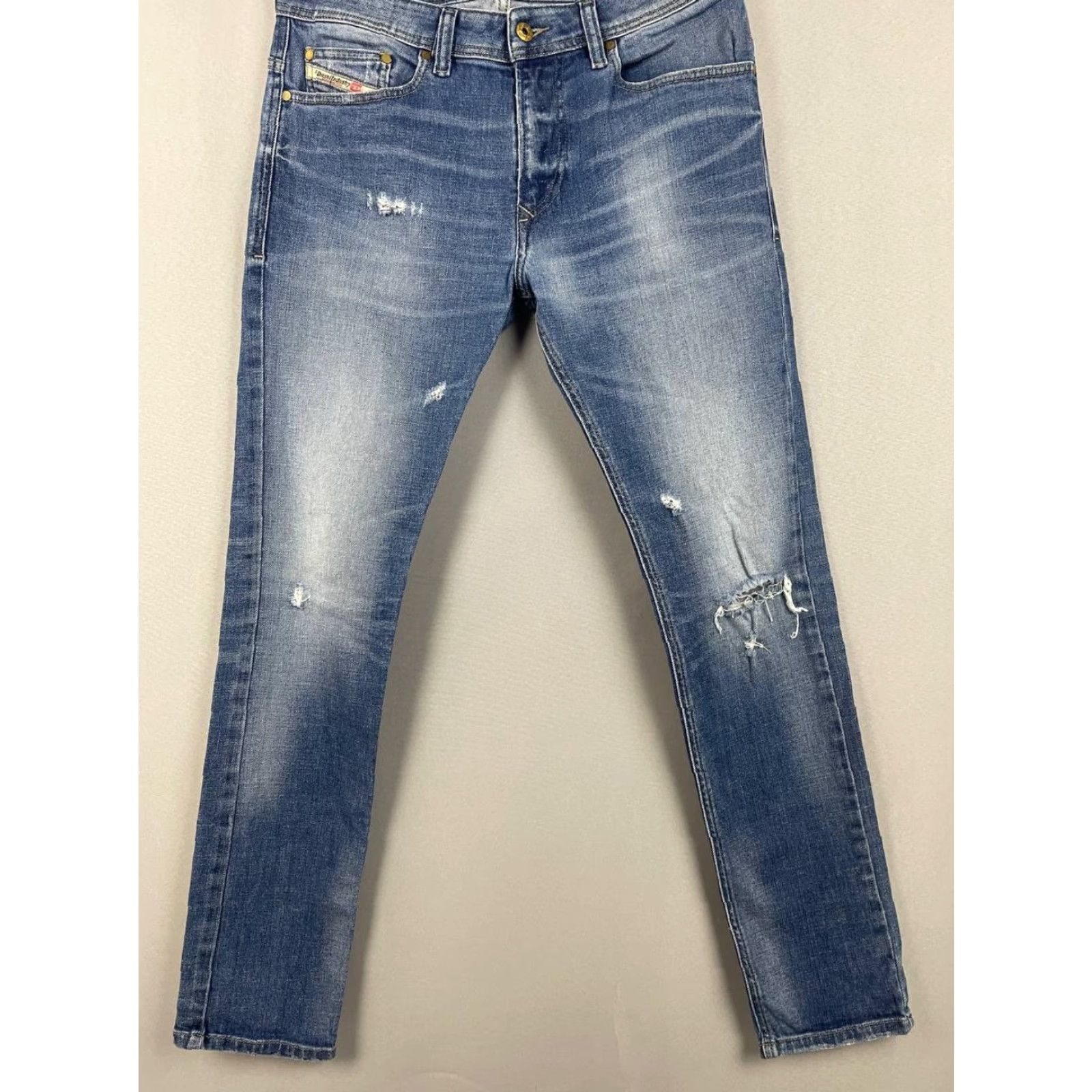 Diesel Diesel Industry Jeans Mens Regular 32 Blue Denim Distressed 5-Pocket Button Zip Skinny) Size US 31 - 3 Thumbnail