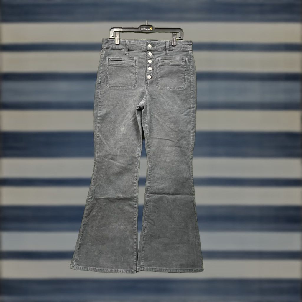 American Eagle Outfitters American Eagle Outfitters Pants Womens 12 Regular Gray Corduroy Wide Leg Button Fly Embroidered Logo 80s Hippie Retro Size 34" / US 12 / IT 48 - 1 Thumbnail