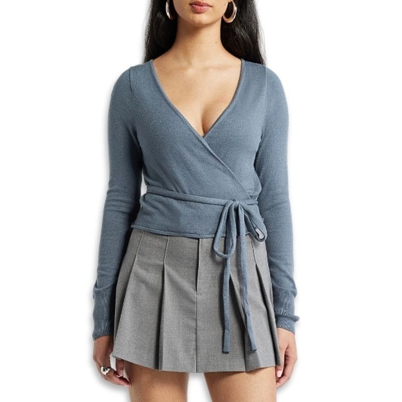 Other Open Edit Sweater Long Sleeves Wrap Tie Blue Women's XXS NWT Size XXS / US 00 / IT 34 - 1 Thumbnail
