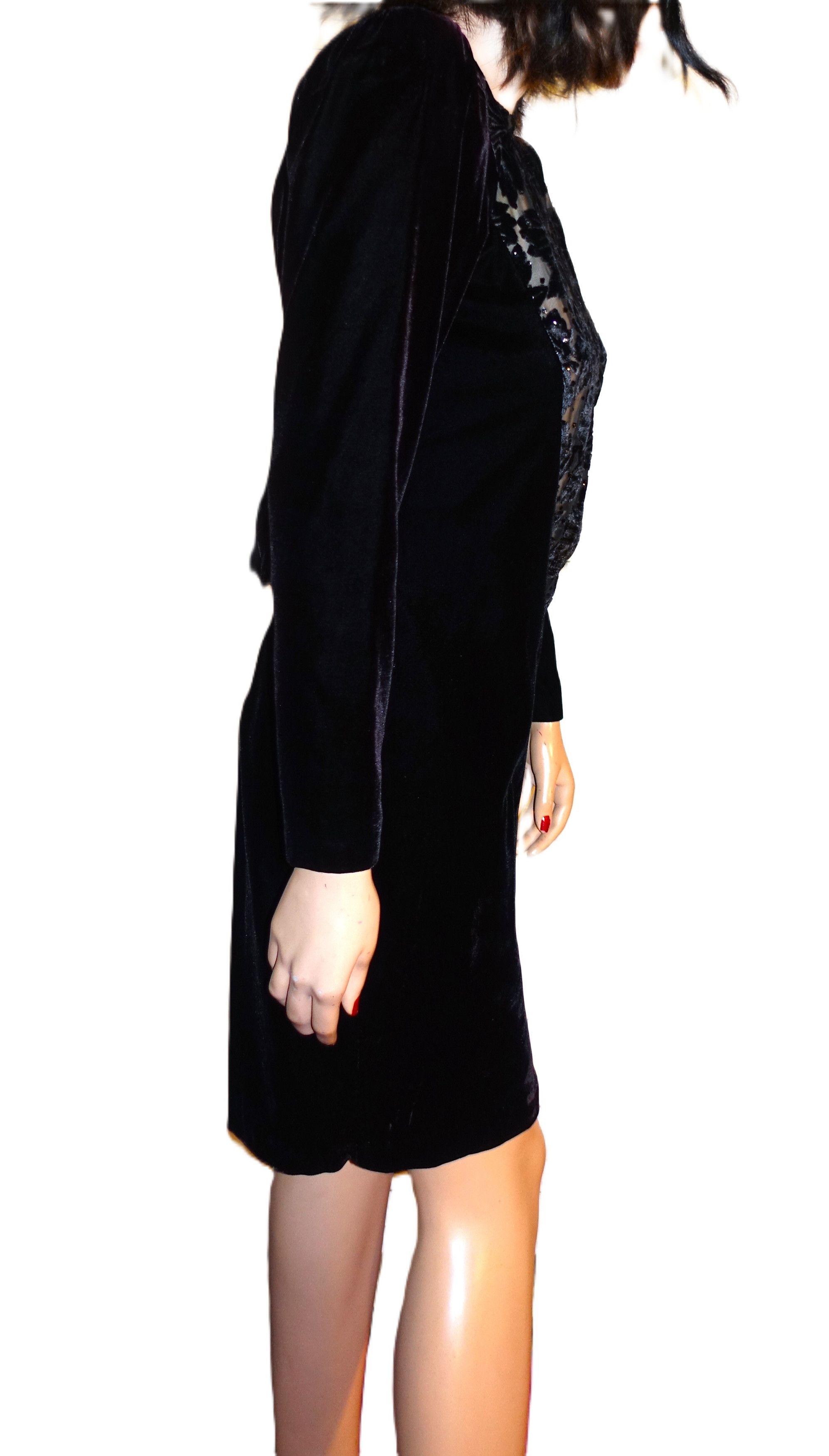 Vintage Vintage Niki Black Beige Floral Lace Velvet Dress S Size S / US 4 / IT 40 - 7 Thumbnail