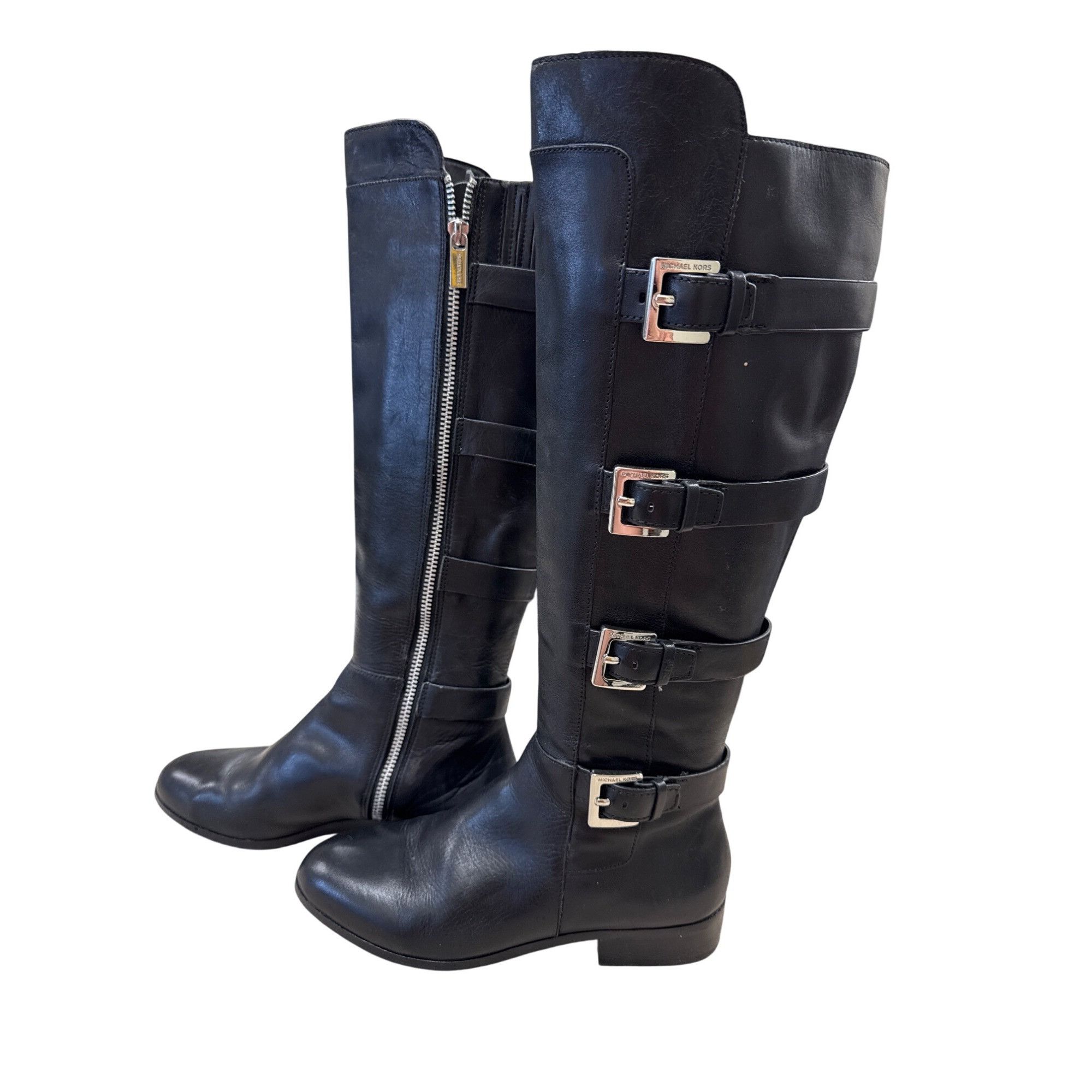 Michael Kors Michael Kors Womens Black Leather Knee High Boots With Buckl Size US 7 / IT 37 - 5 Thumbnail